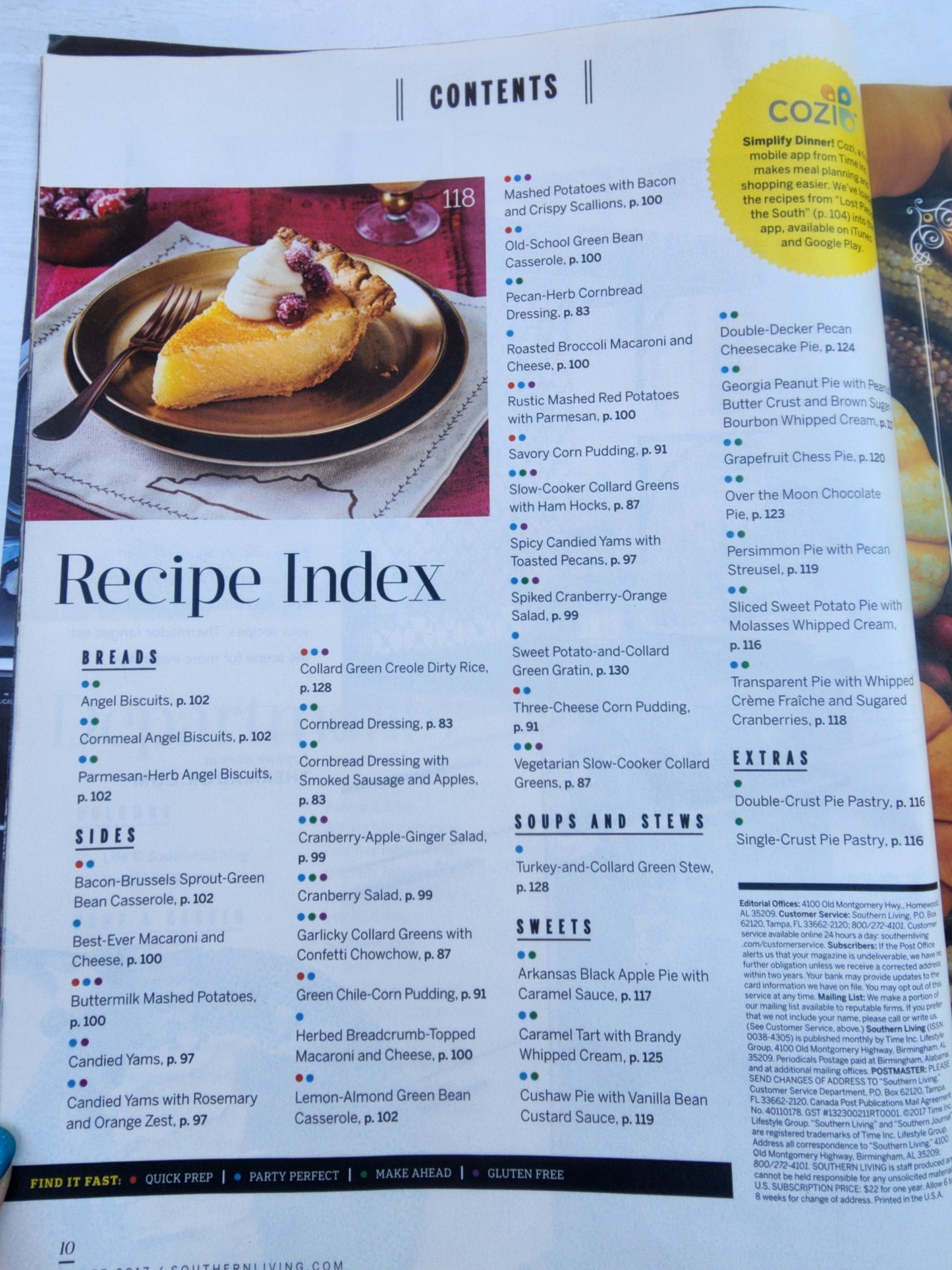 Southern Living November 2017 Thanksgiving to Remember 10 must try Pies Holiday Etiquette