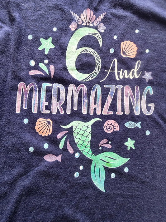 6 and Mermazing Cute with mermaid tail & shells T-Shirt size 9-10