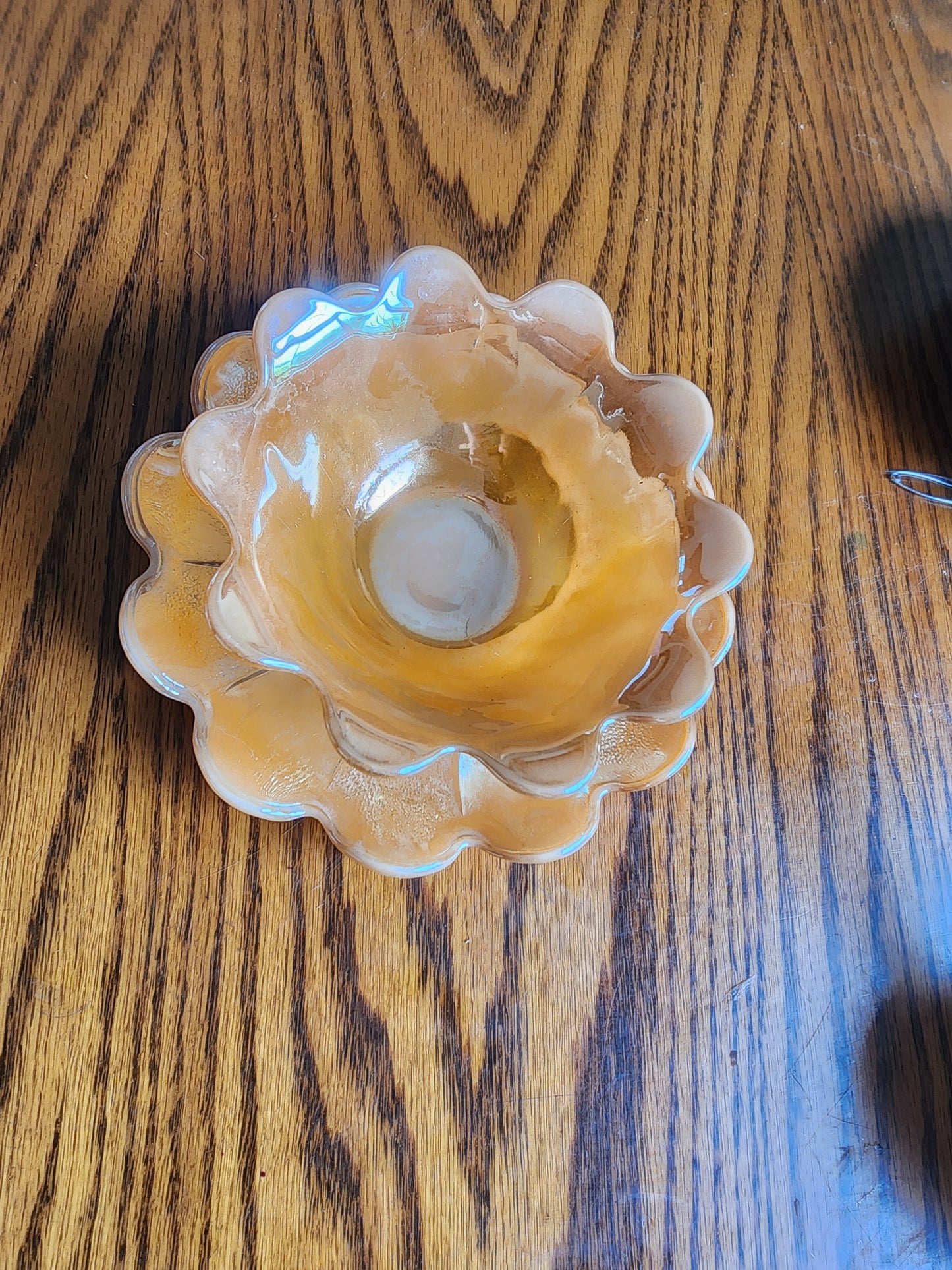Vintage Fire-King Peach Lustre Petal Bowl & Saucer Set Anchor Hocking Milk Glass