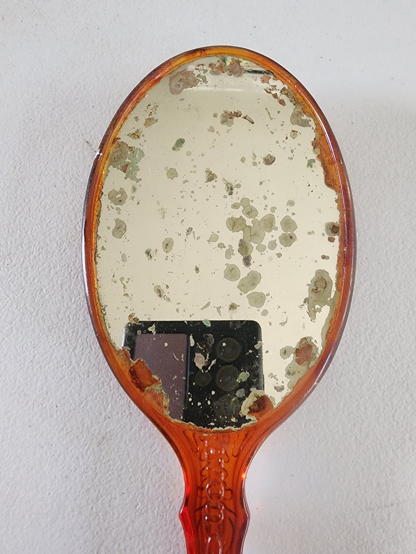 Vintage Avon Cameo Vanity Mirror 9.5" Celluloid Amber Color Tortoise Shell