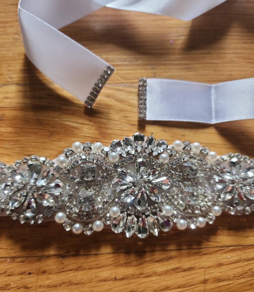 1PC Bridal White Sash For Women Dress, Wedding Dress Belt  Crystal Rhinestone