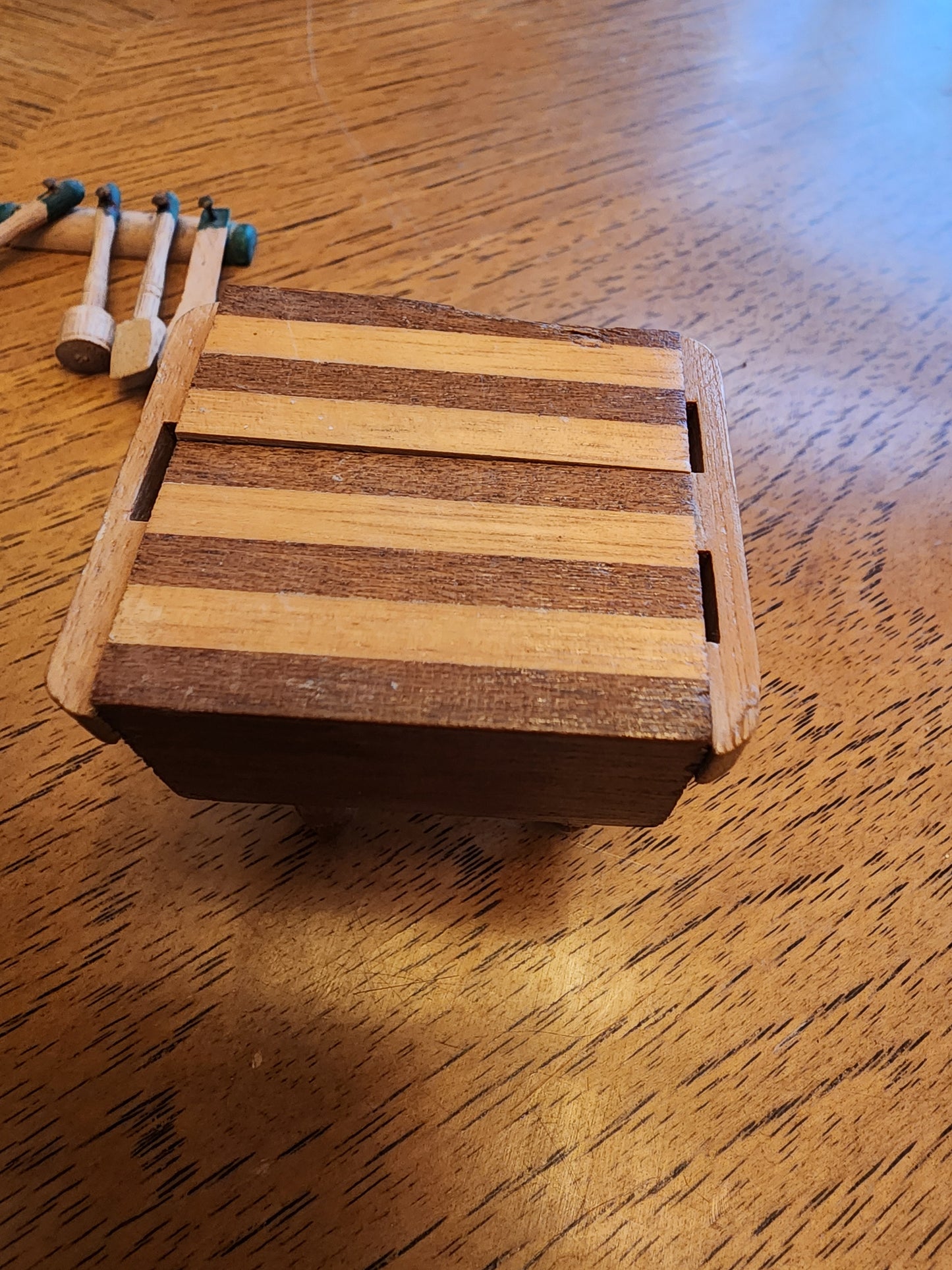 Vintage Dollhouse Miniature Wooden Butcher Block 2 Tone Table Kitchen Furniture and kitchen utensils