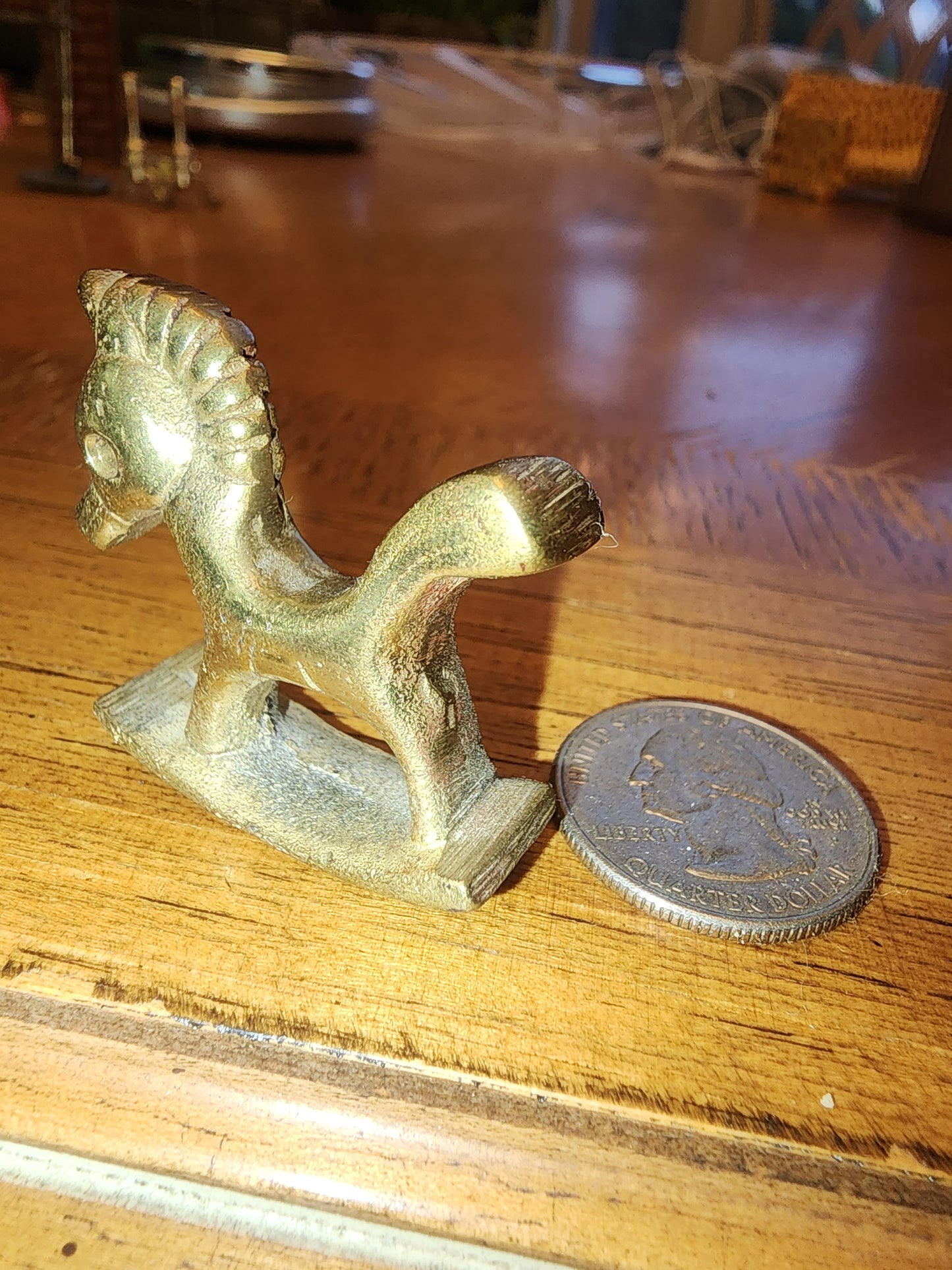 Vintage Minature Brass Rocking Horse With Tail Up Unique it's 1.5" long and tall, Made in India