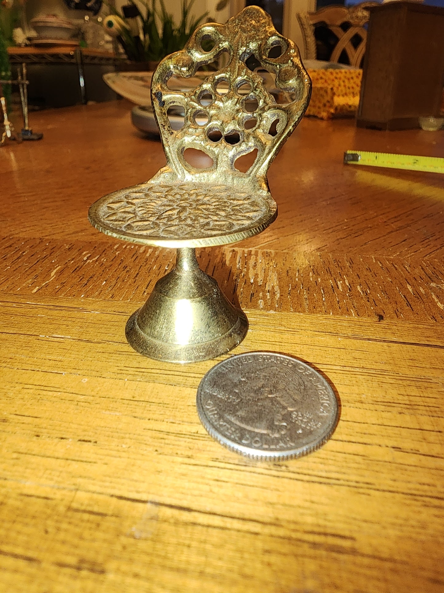 Miniature brass wine decanter and glasses and garden chair