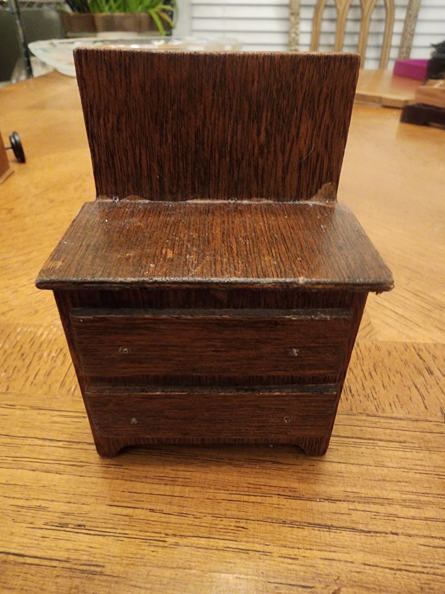 Vintage Dollhouse Wooden dresser with clock & Bible..