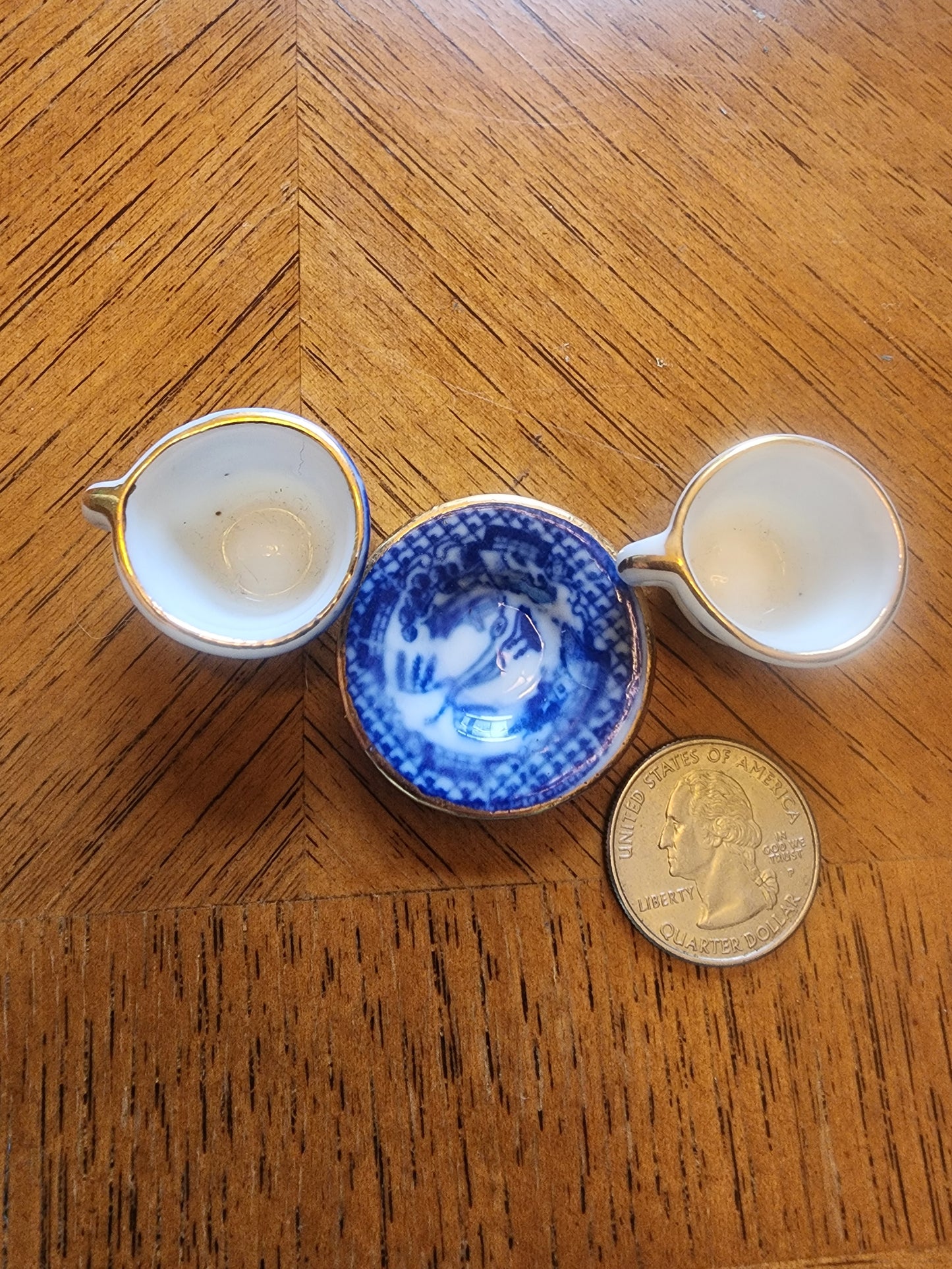 Miniature China teacups and saucer blue & white