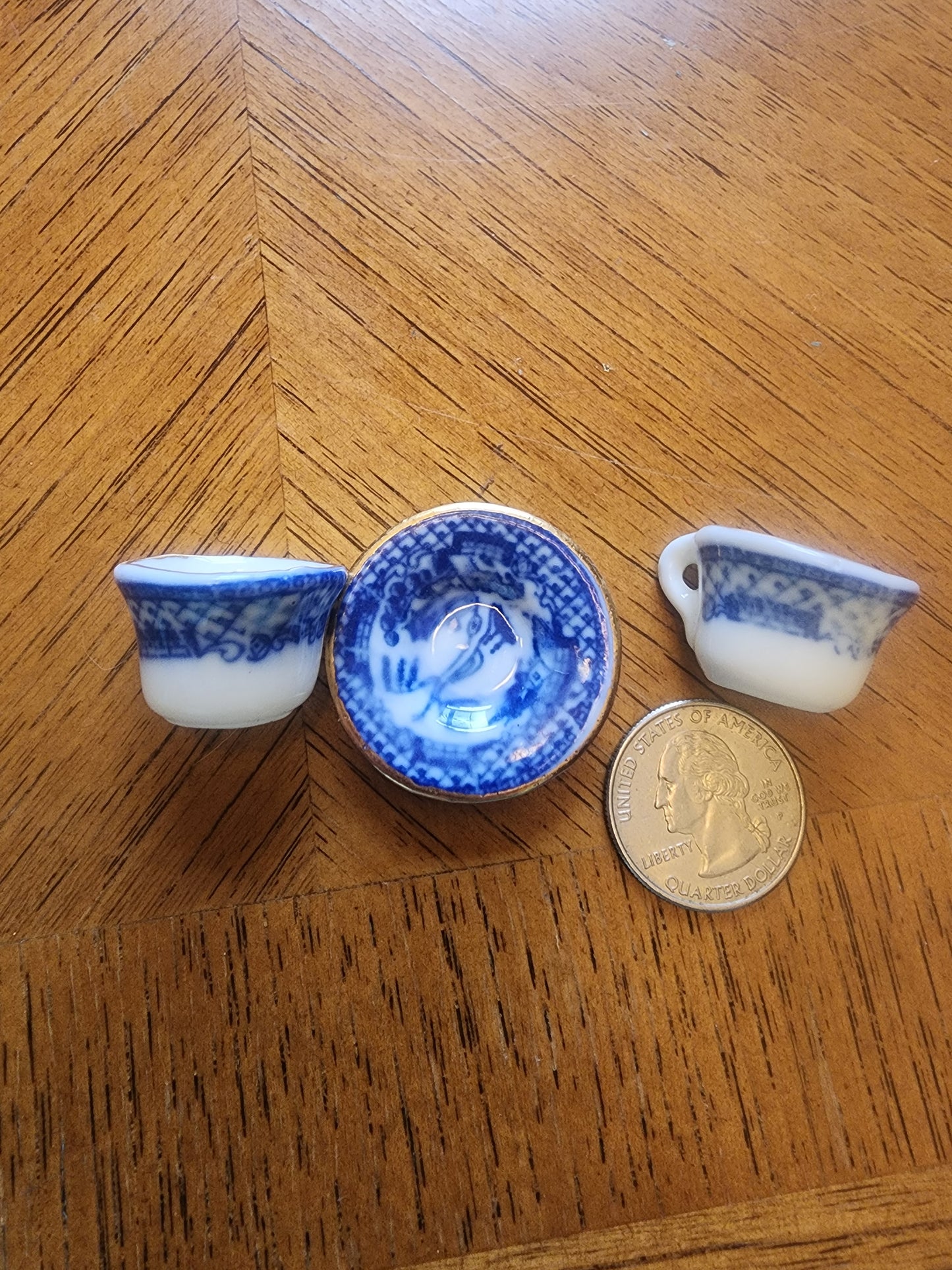 Miniature China teacups and saucer blue & white