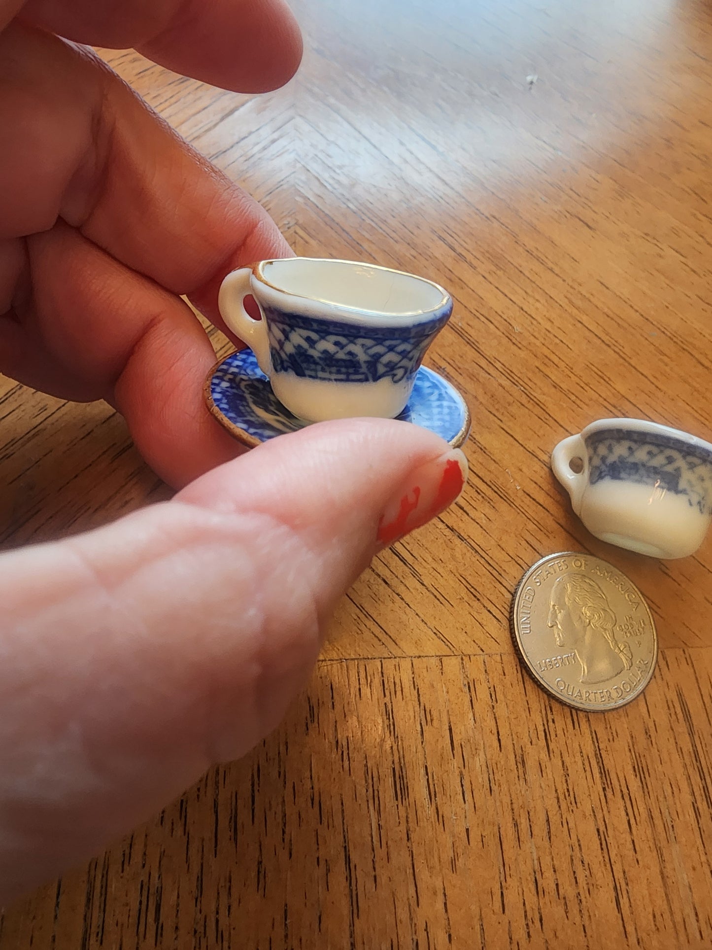 Miniature China teacups and saucer blue & white