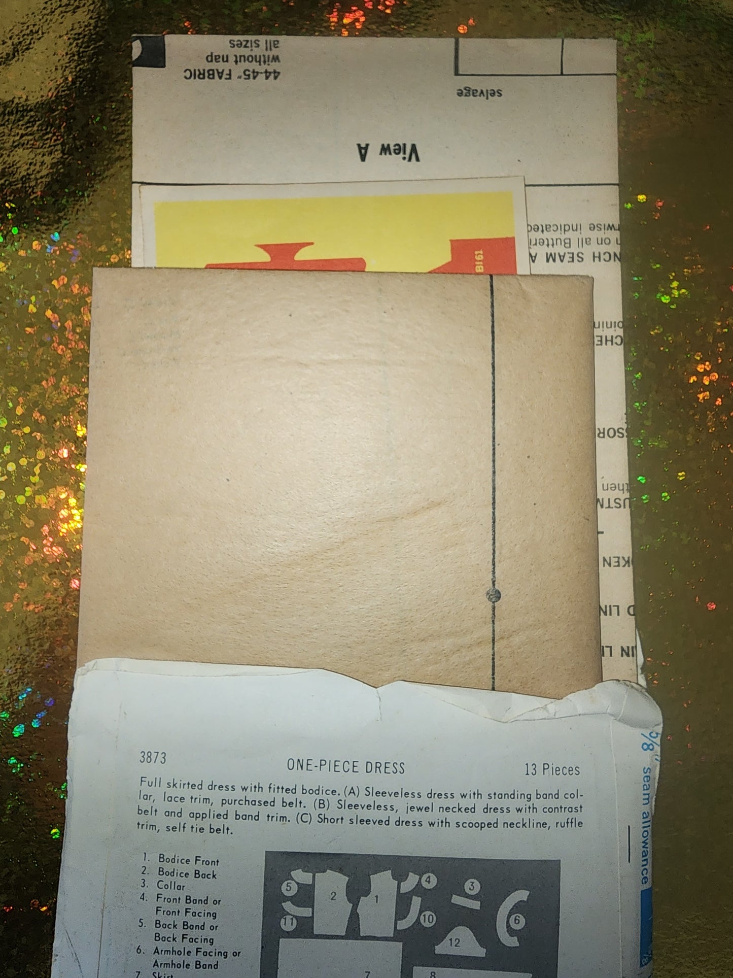 1960'S UNCUT BUTTERICK PATTERN 3873 DRESS SLEEVE NECK CHOICE FULL SKIRT SIZE 12