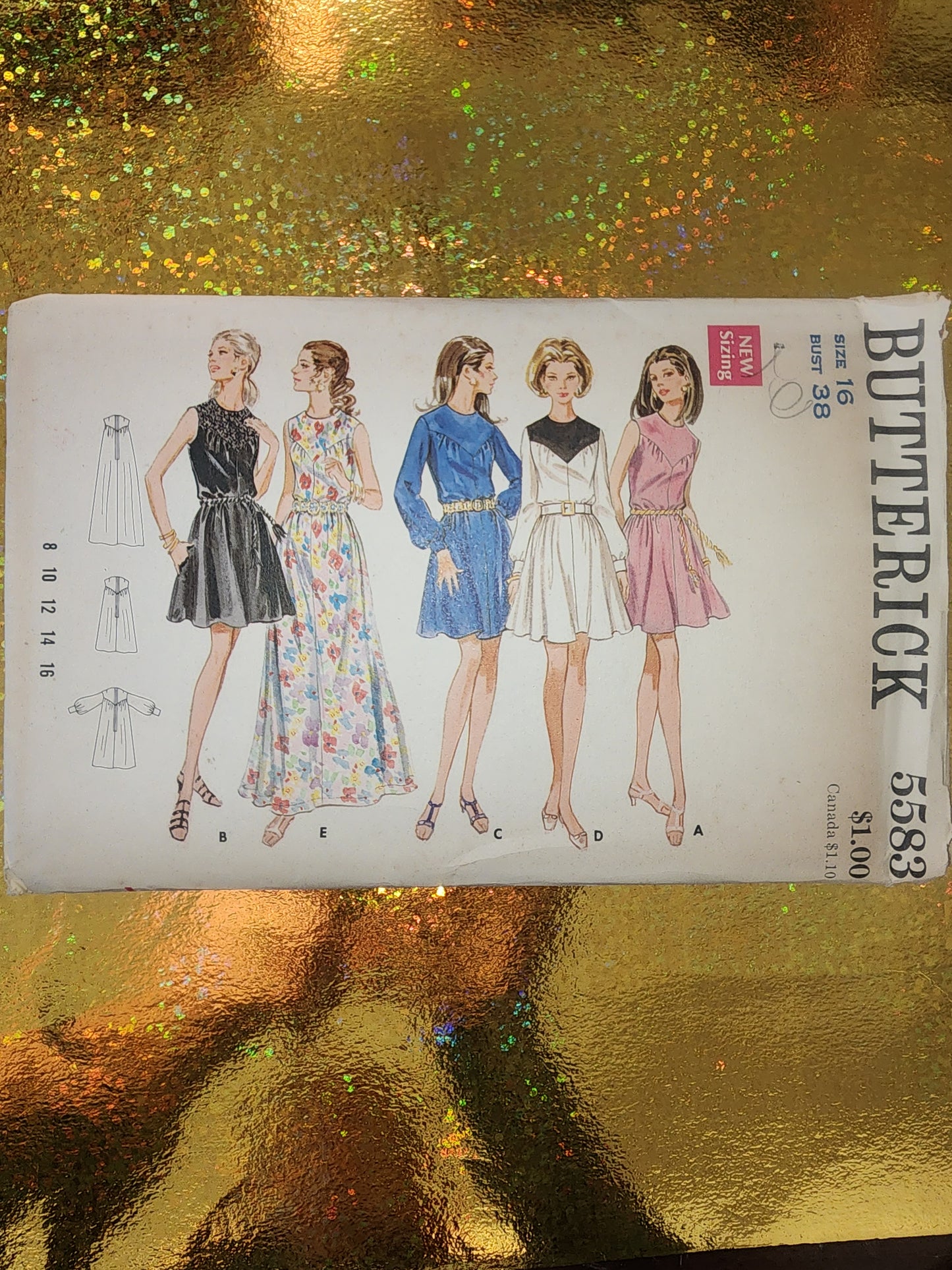 1960'S UNCUT BUTTERICK PATTERN 5583 SIZE 16 Dresses. Bust 38