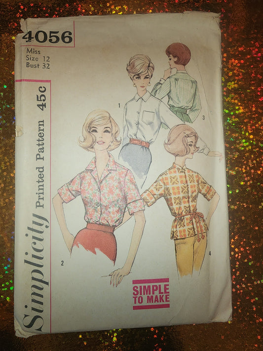 Vintage Simplicity Pattern set of blouses size 12 BUST 33