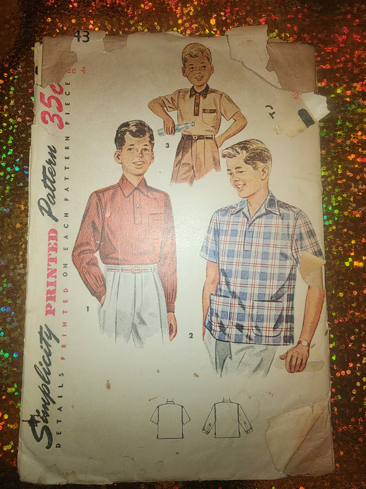 Vintage Simplicity Pattern 4543 Boys shirt 1950's size 4