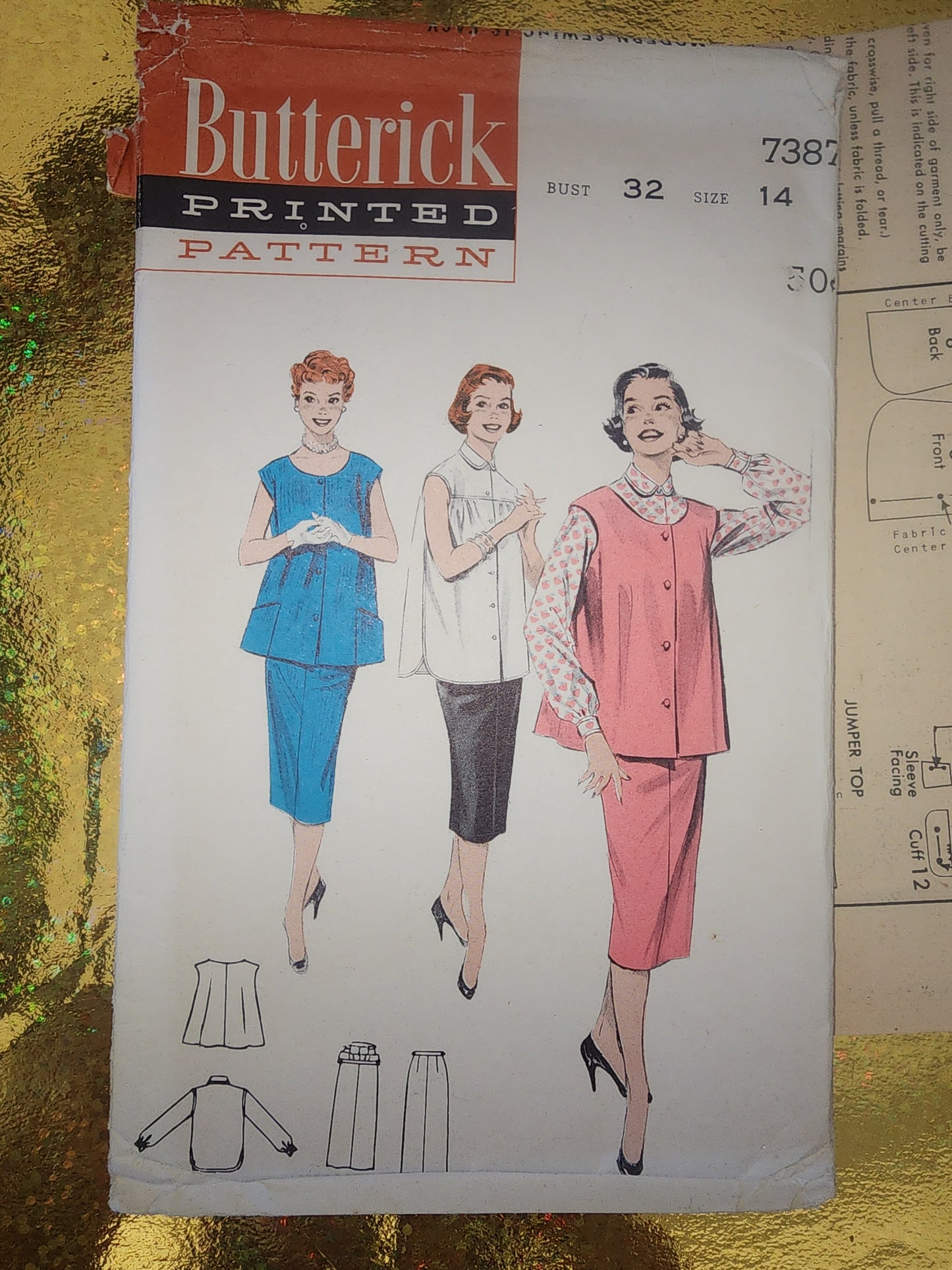 Vintage Advance Pattern 7387; Misses Maternity Wardrobe, Size 14,  bust 32 cut pattern ready to go.