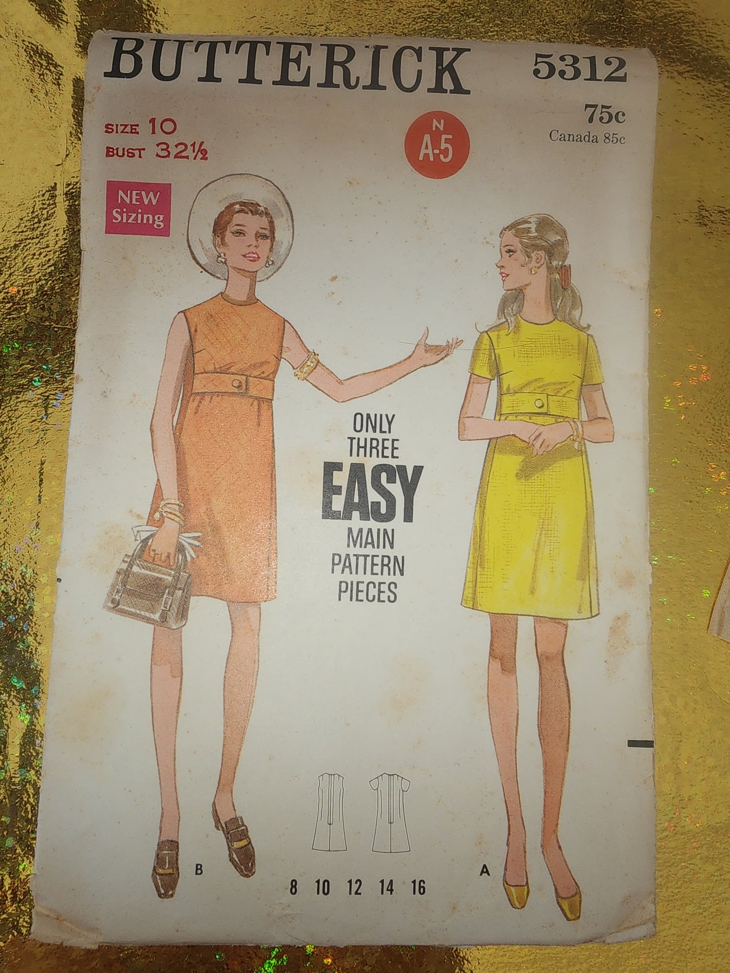 Vtg 60s Womens Sleeveless Empire Waist A Line Dress Pattern Butterick 5312 size 10