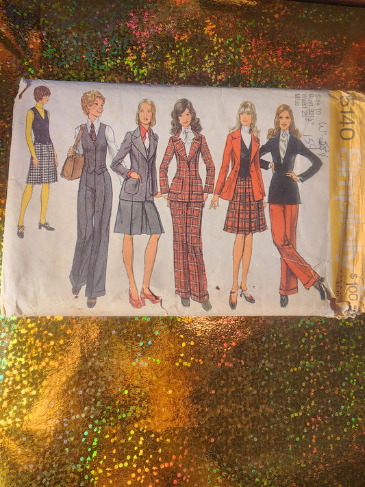 Vintage Simplicity #5140 Pattern for Misses Size 14 Blazer, Skirt, Vest & Pants