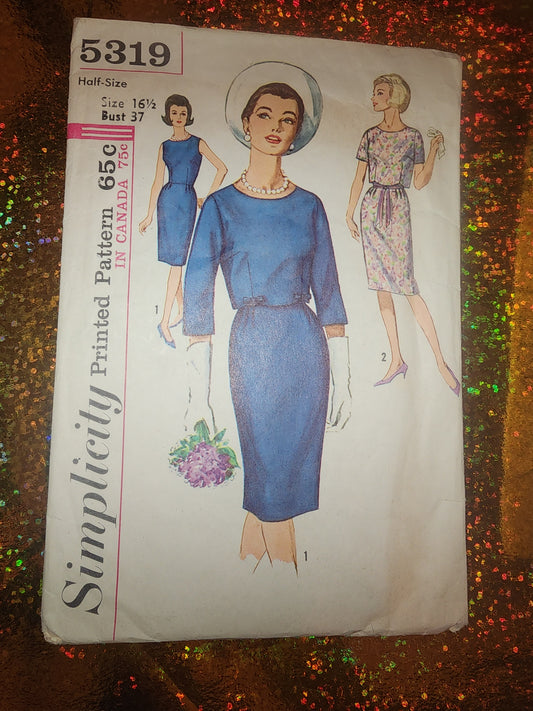 Vintage Simplicity 5319 dress size 16.5 bust 37 1963