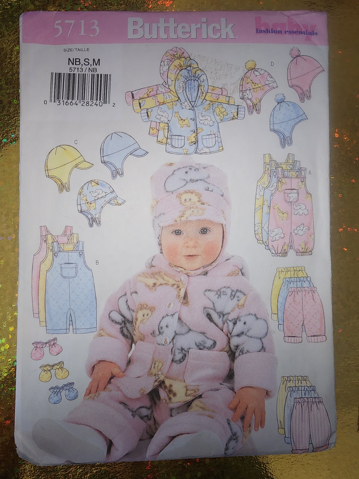 Butterick sewing pattern #5713 Baby jacket ,overall, Hat, pants, mitten NB S & M