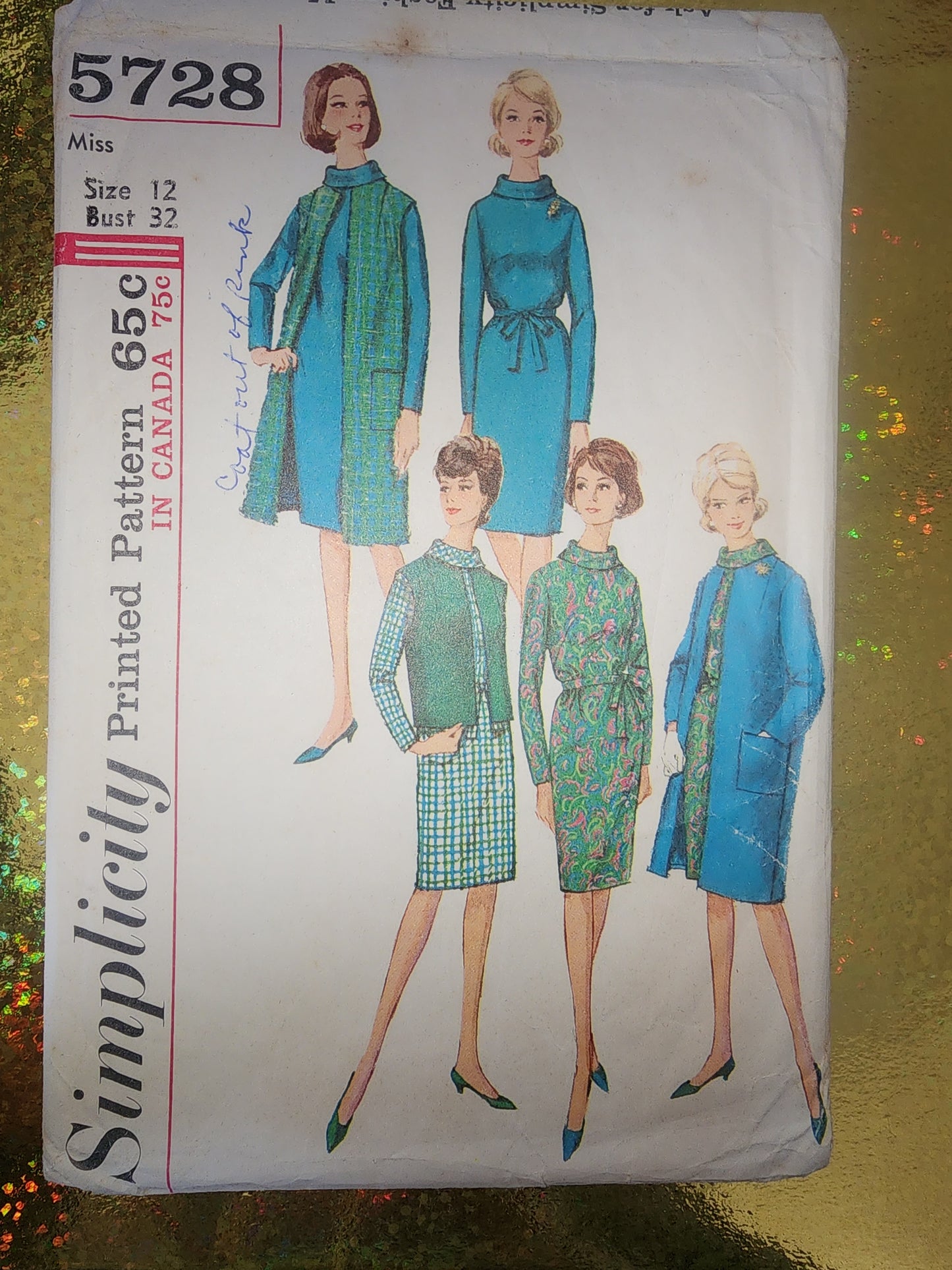 Vintage Simplicity Pattern 5728 retro dress size 12 cut