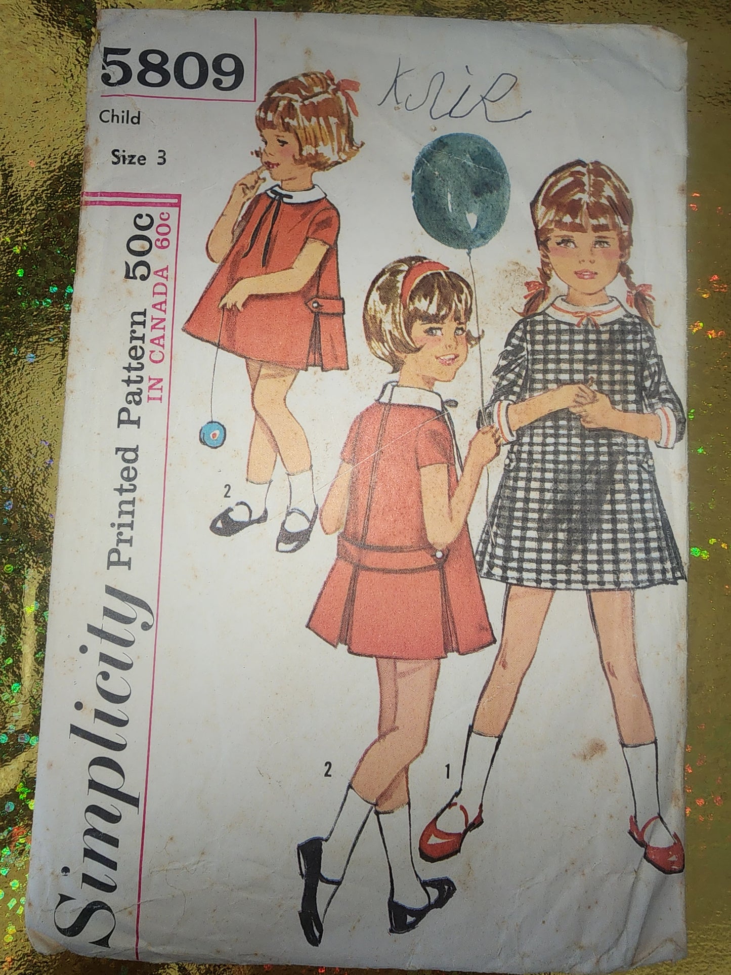 Vintage Simplicity 5809 child size 3 dress cut pattern