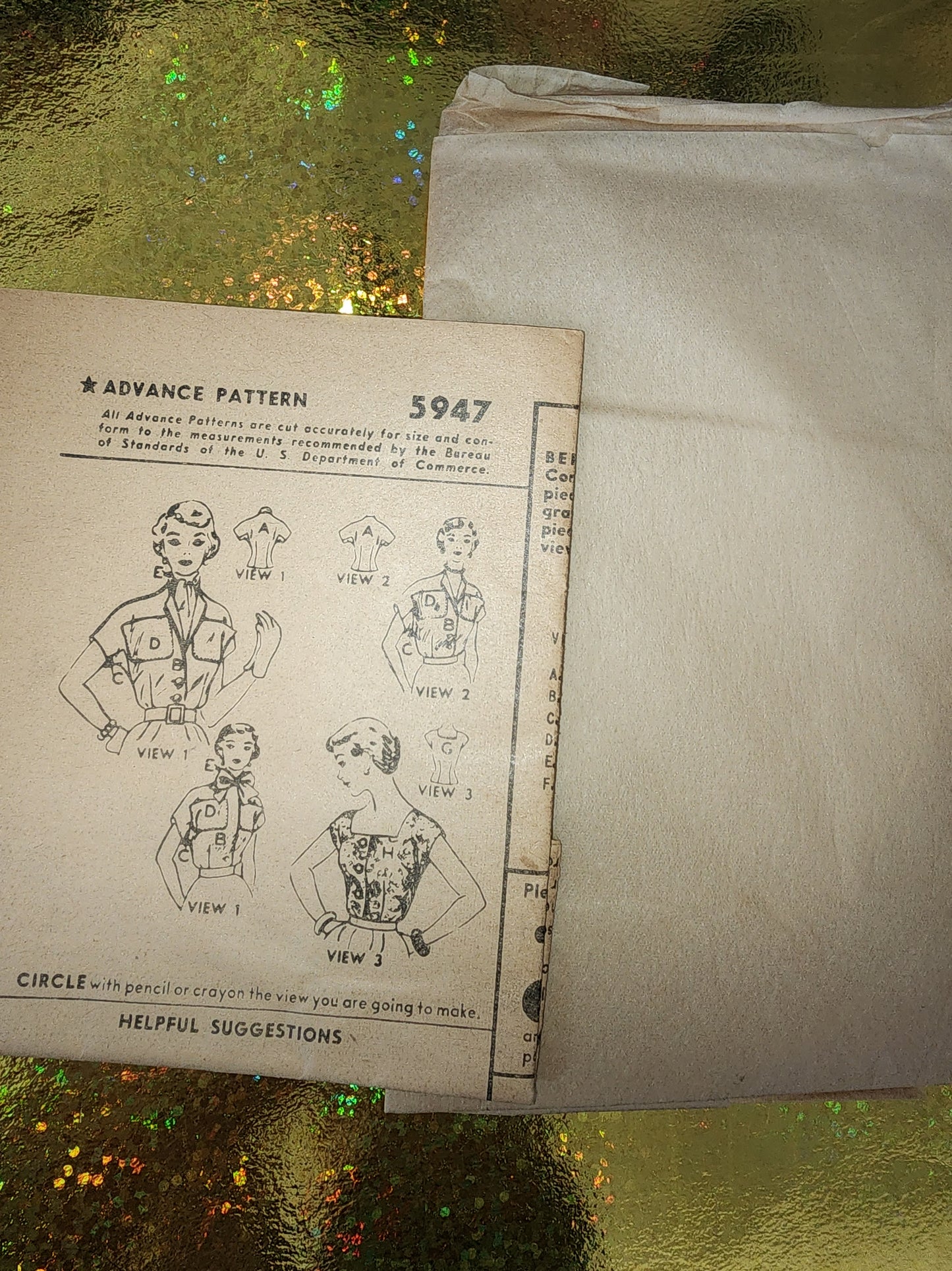 1950s FABULOUS Set of Blouse Patterns ADVANCE 5947 Three Styles, size 14