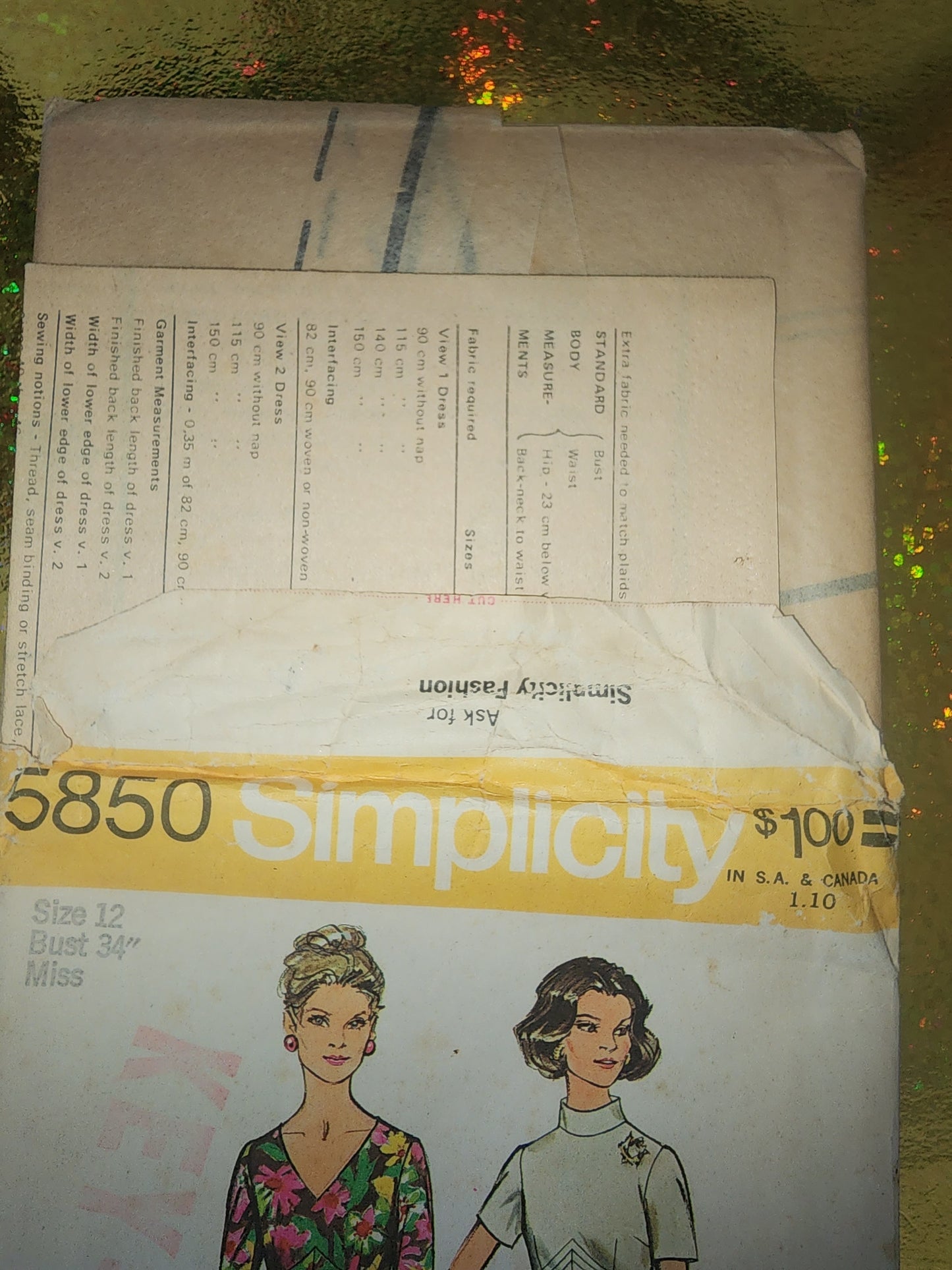 VTG 70's 5850 Simplicity women's dress pattern size 12 bust 32 look slimmer uncut