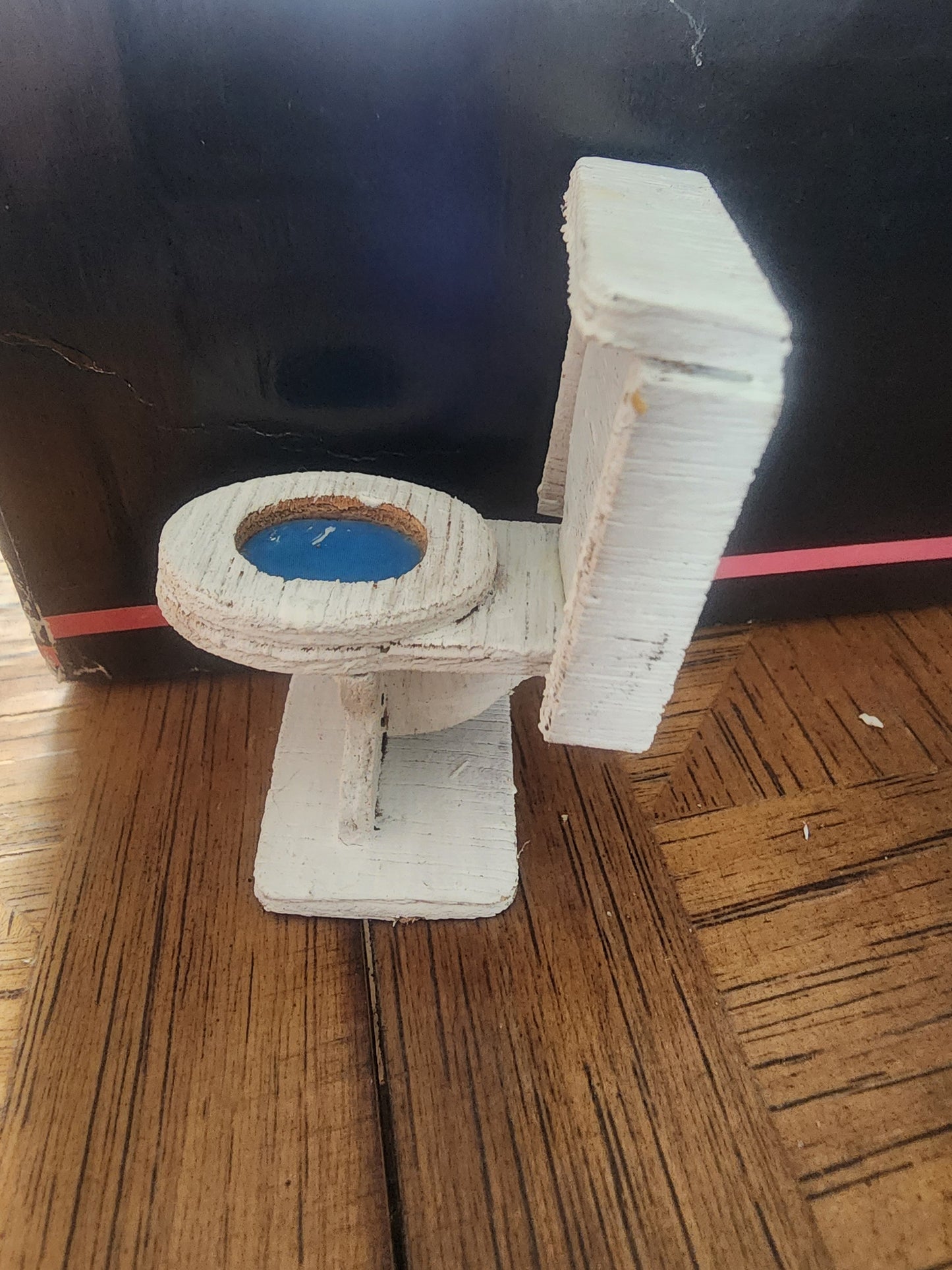 Vintage Wooden toilet and plastic trashcan for Dollhouse