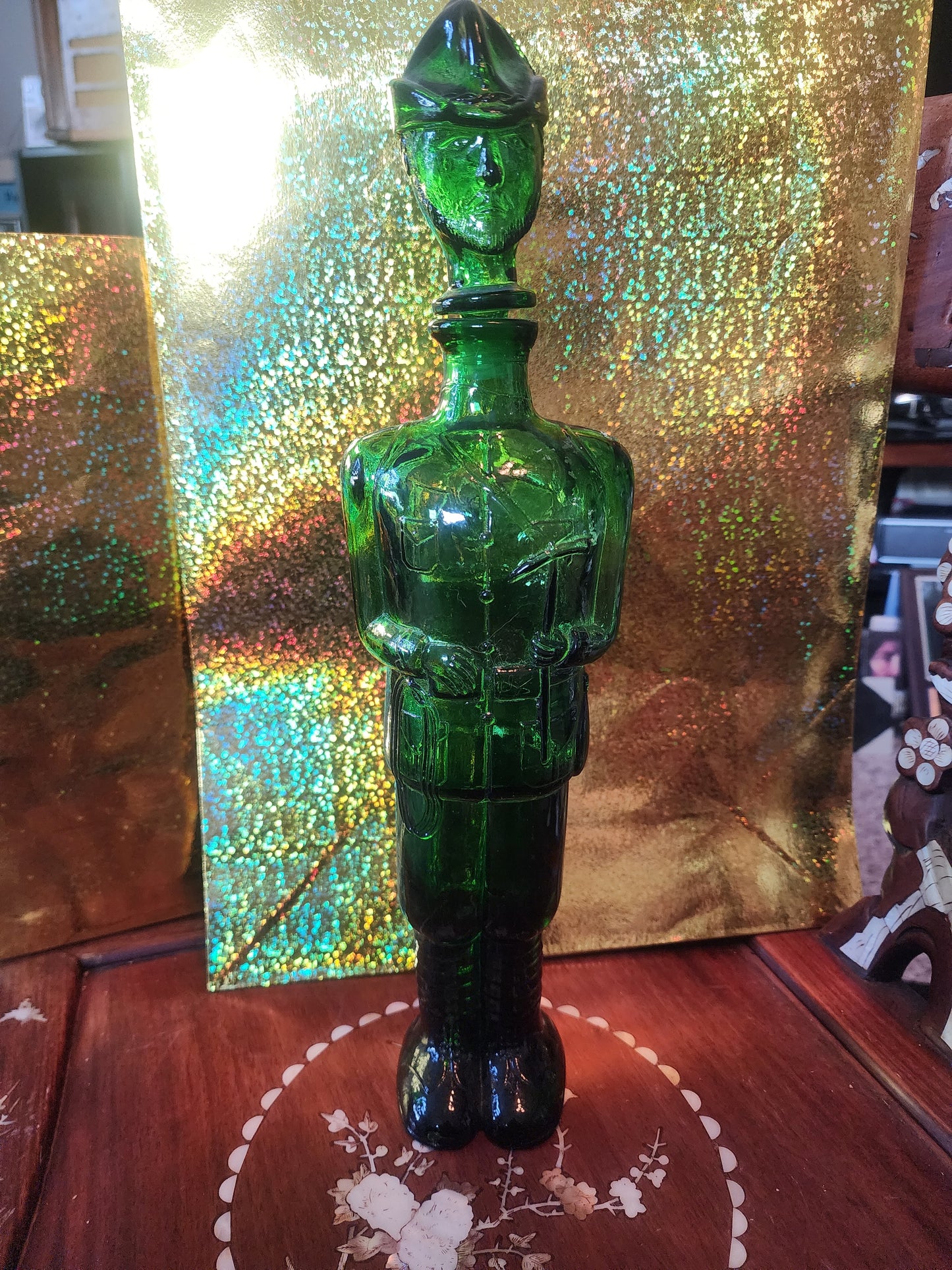 Green Art Glass Soldier Decanter made in Italy