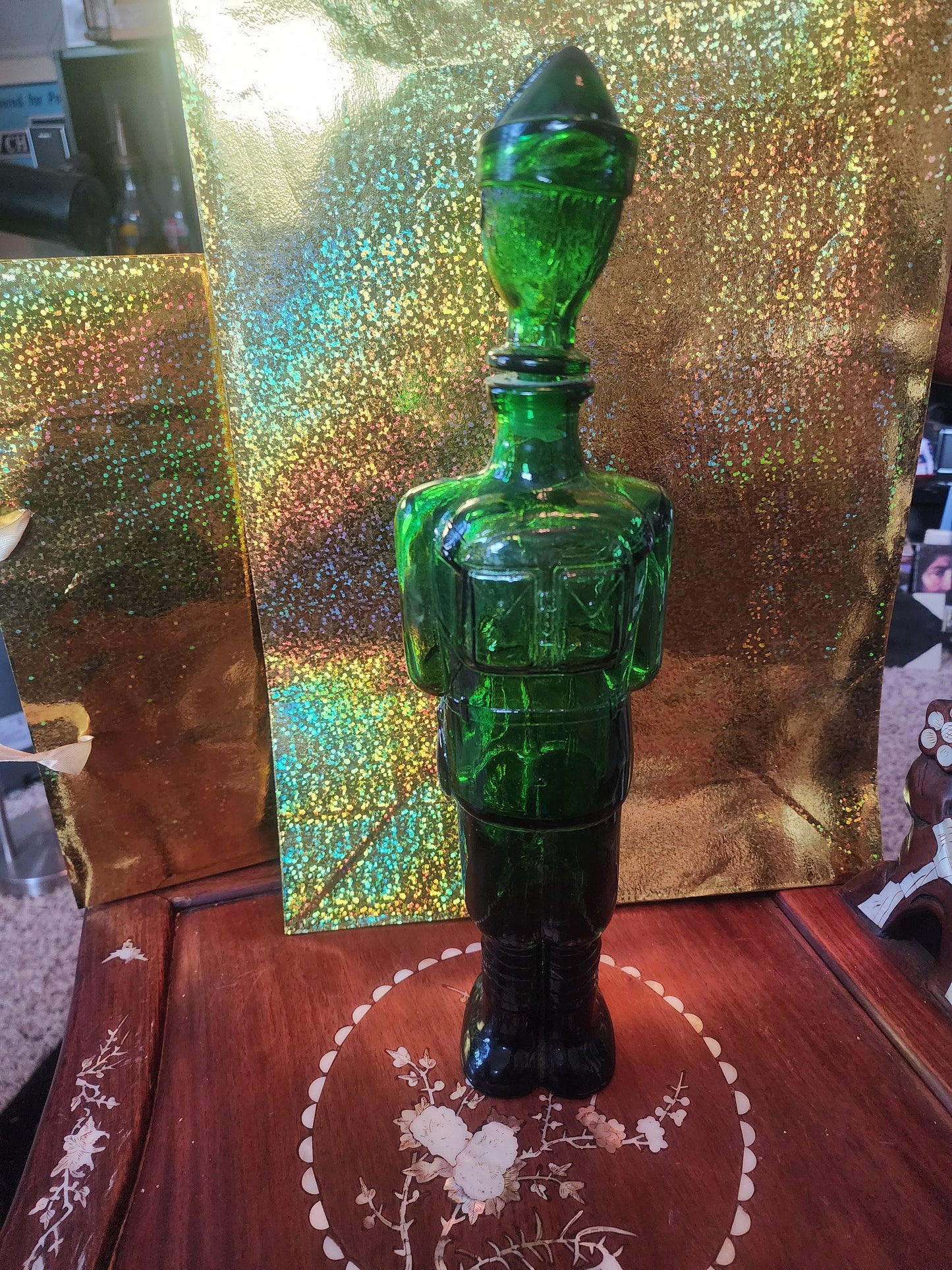 Green Art Glass Soldier Decanter made in Italy