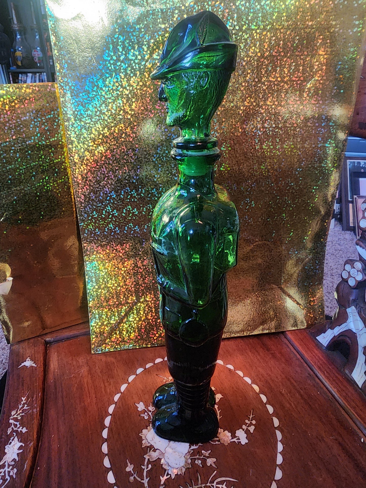 Green Art Glass Soldier Decanter made in Italy