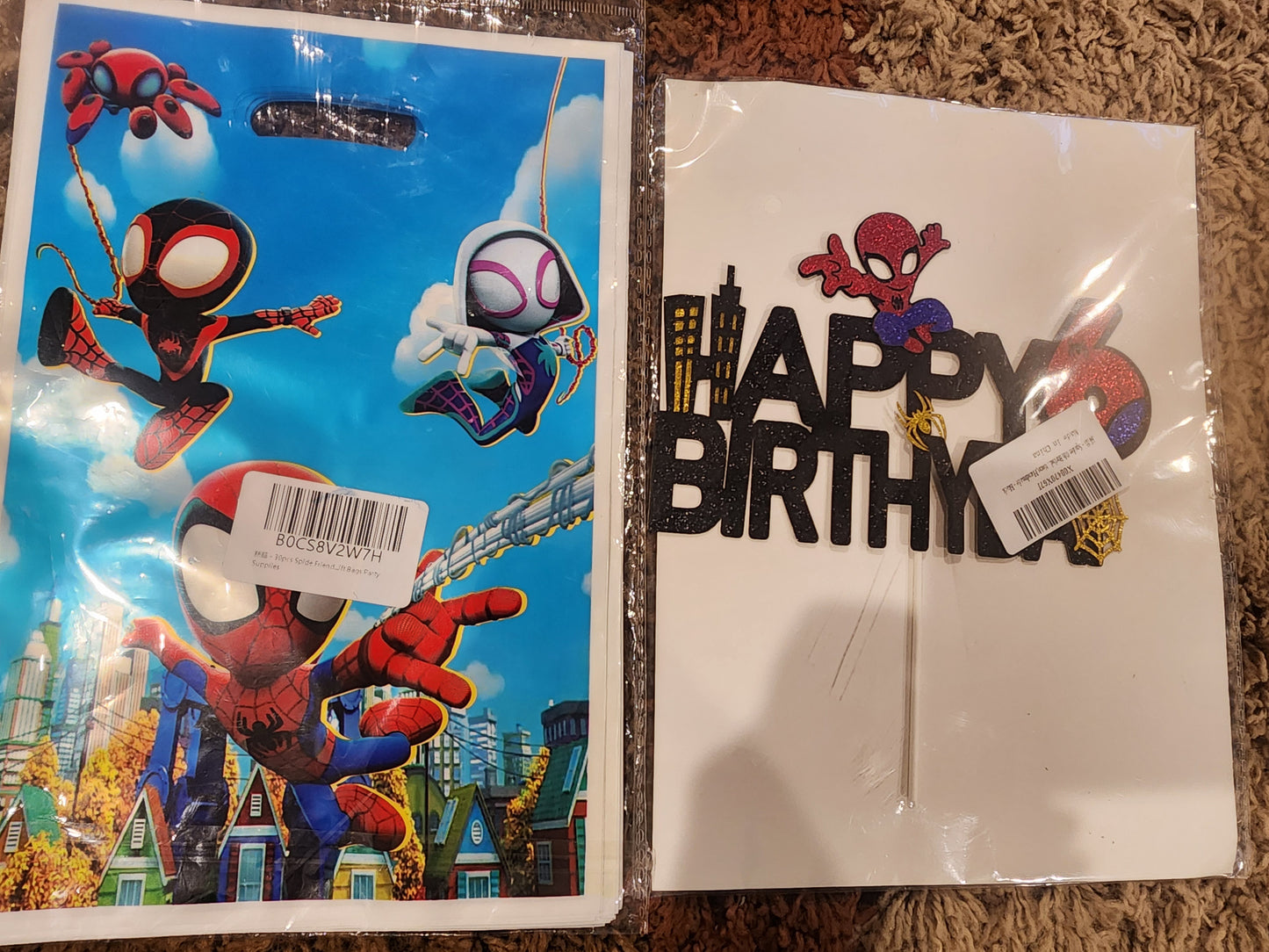 Happy Birthday 6 Spiderman Cake Topper and 30 Party Bags