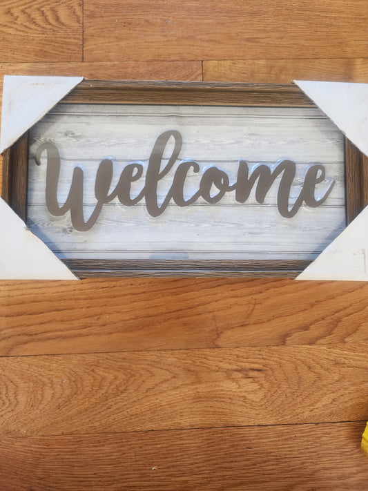 Welcome Sign Modern Farmhouse Gray/Brown Embossed Home Wall Art 15.25" x 8.25"