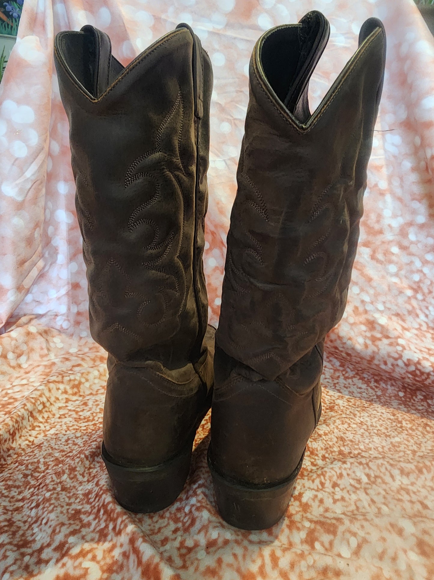 Old West Men' Brown Leather Western Cowboy Boots, Size 11.5 D,