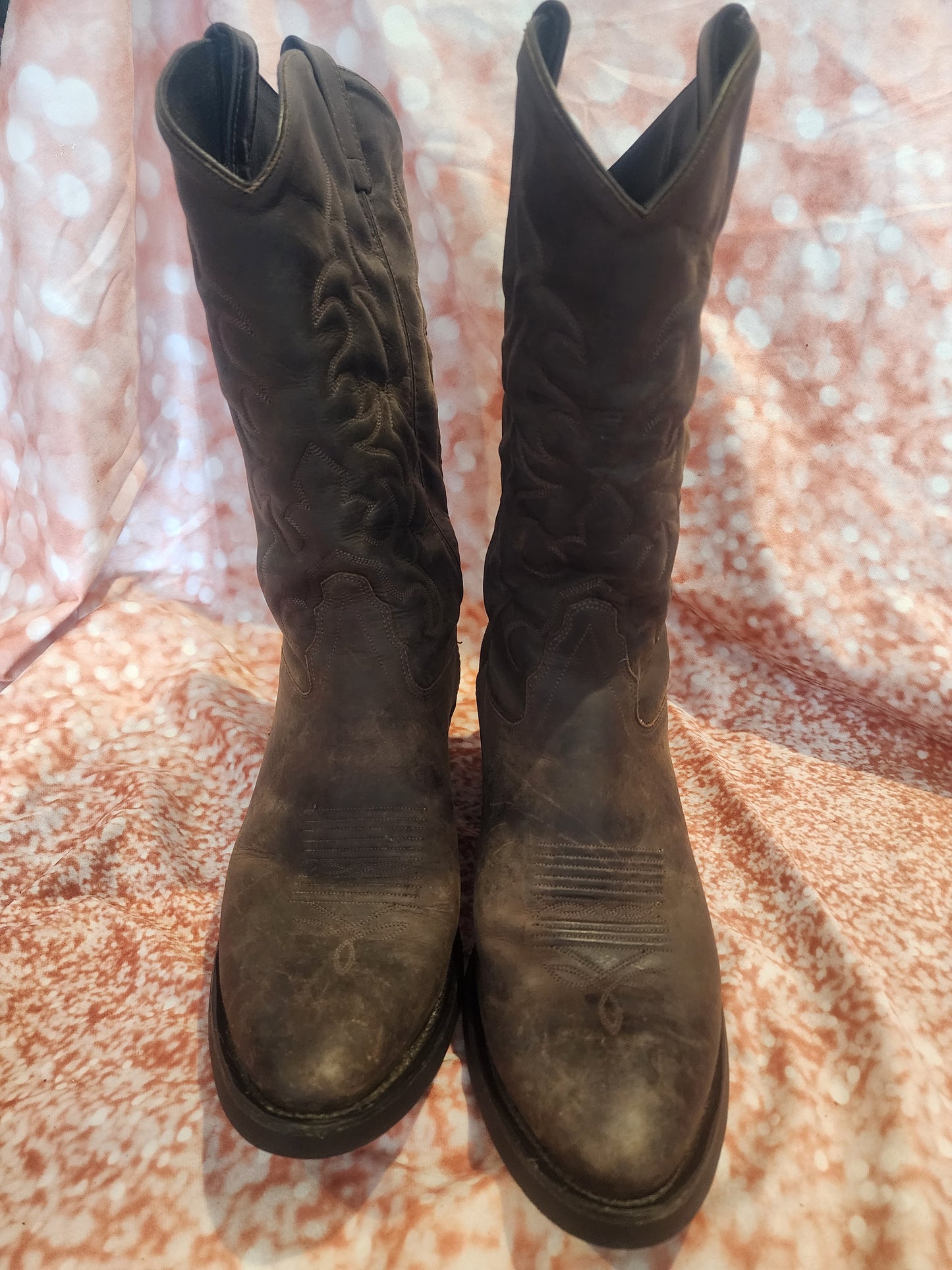 Old West Men' Brown Leather Western Cowboy Boots, Size 11.5 D,