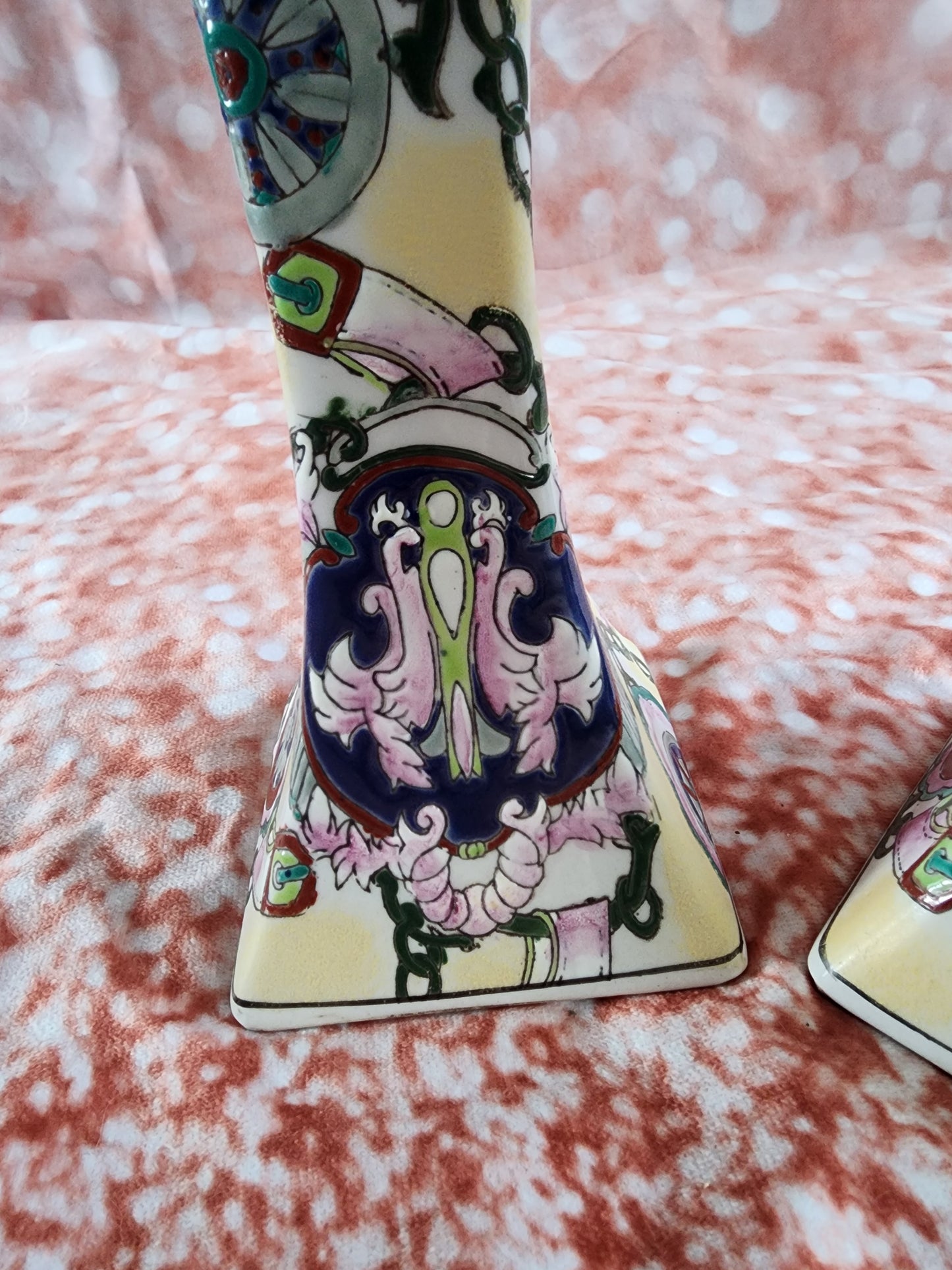 Vintage Capo Style Hand Painted Designer  Candle Candlestick Holders 8.5"