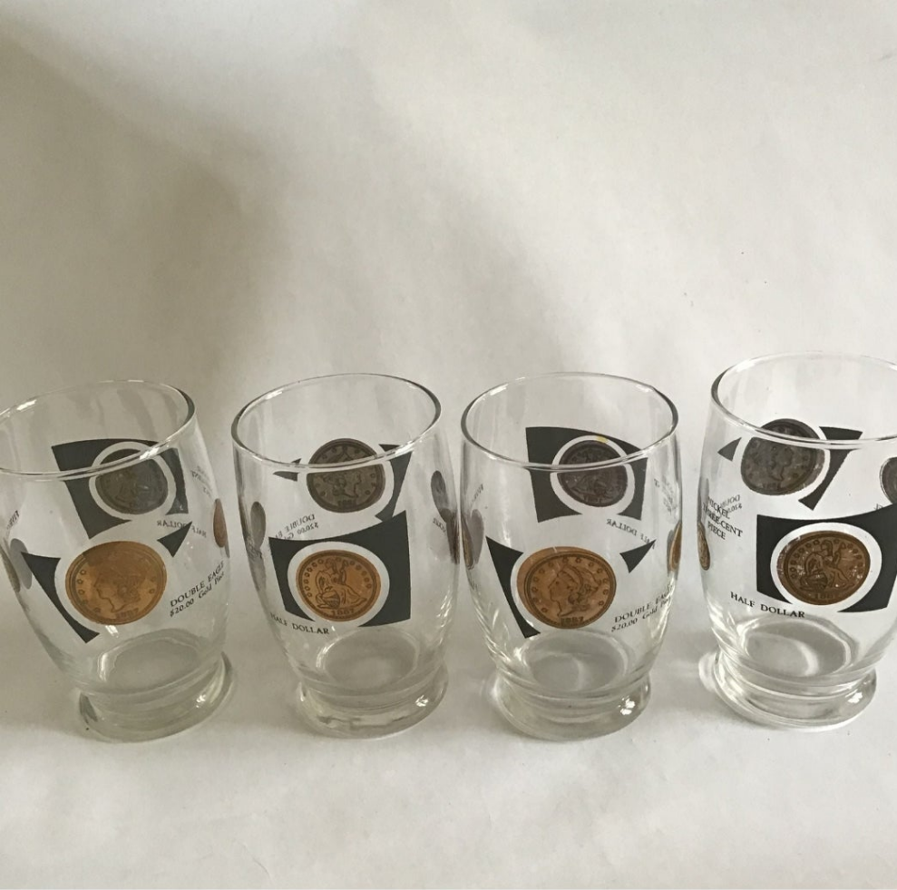 Midcentury Cocktail Glasses W 1/2 dollar