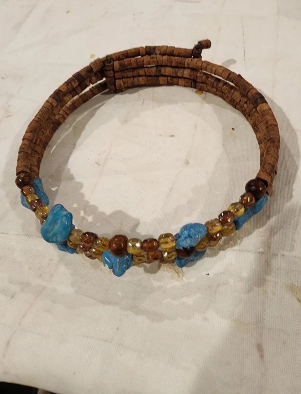 Adult Brown & Turquoise Choker with wood and other beads