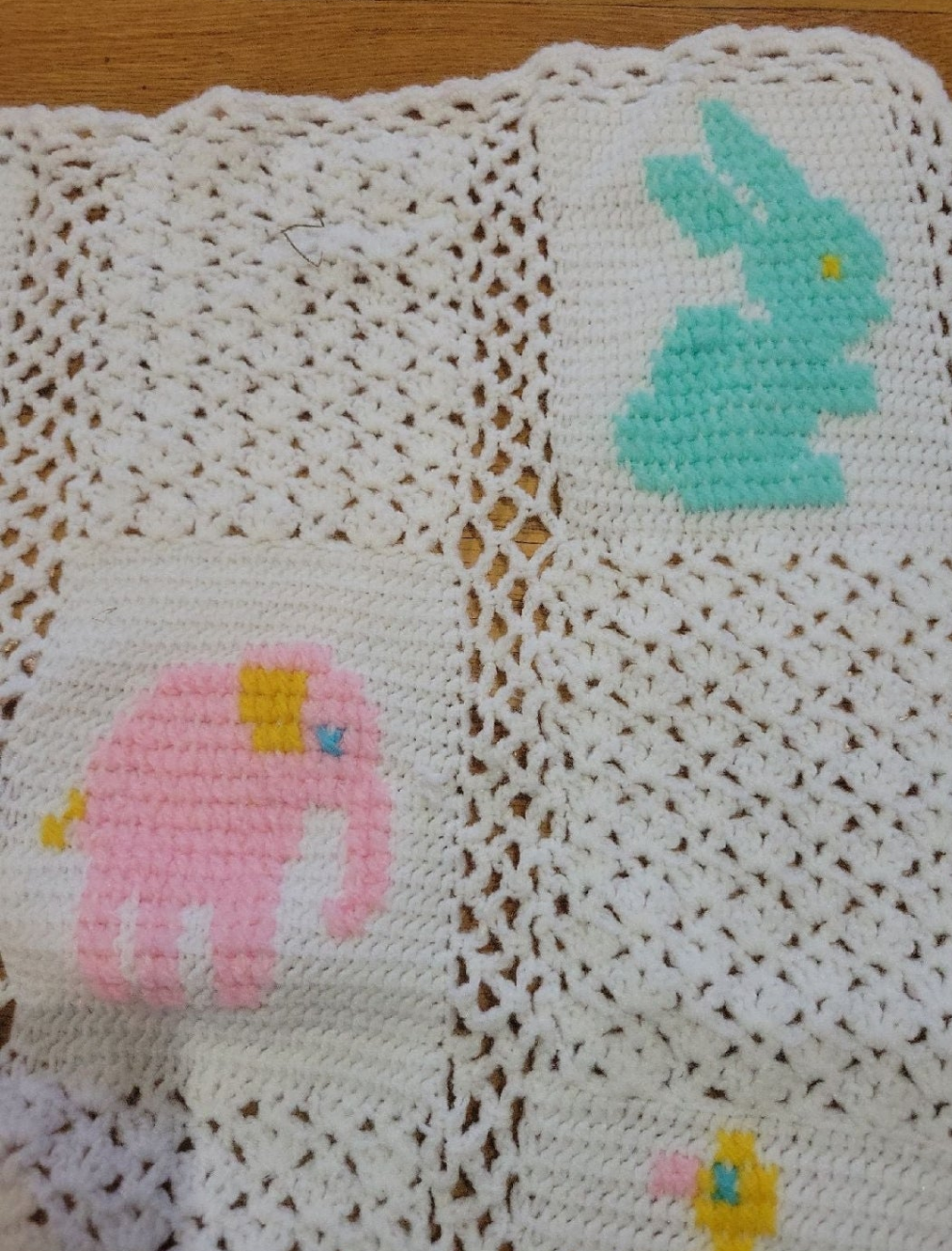 Vintage Easter Baby Crochet Quilt with animals rabbits ducks