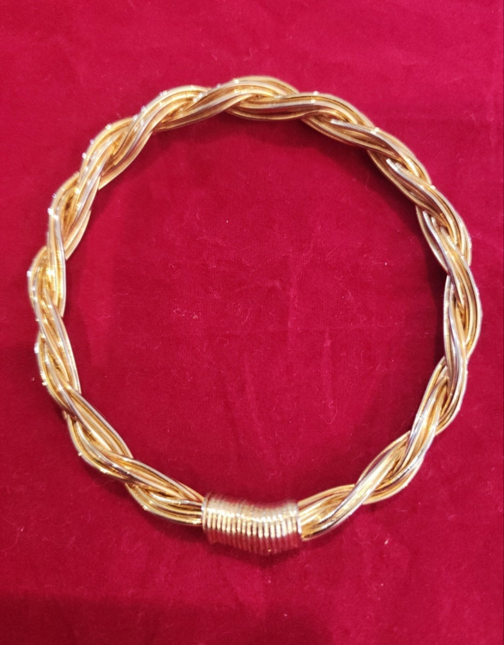 BRAIDED TWISTED GOLD BRASS WIRE BANGLE BRACELET, 3" DIAMETER,