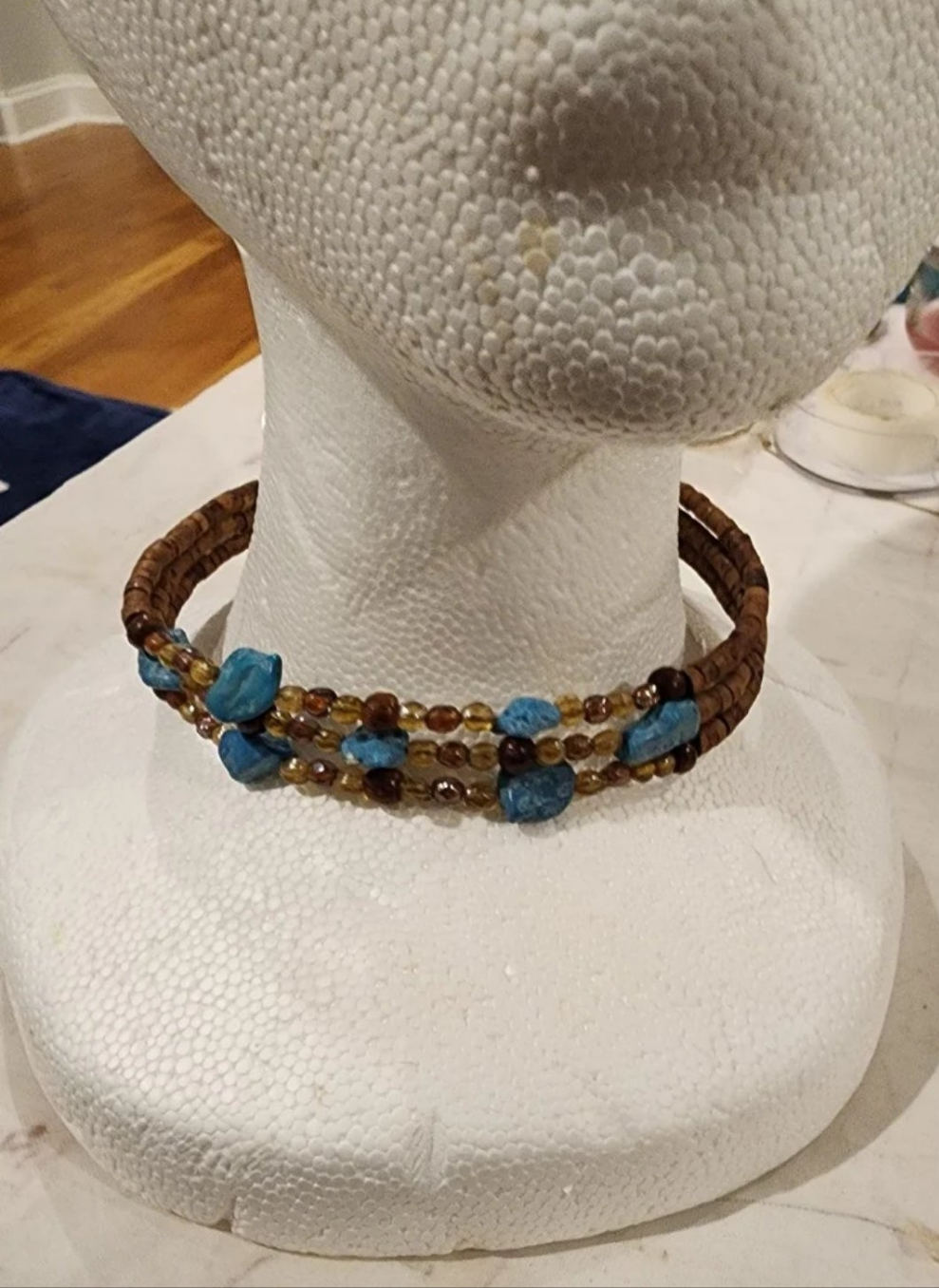 Adult Brown & Turquoise Choker with wood and other beads