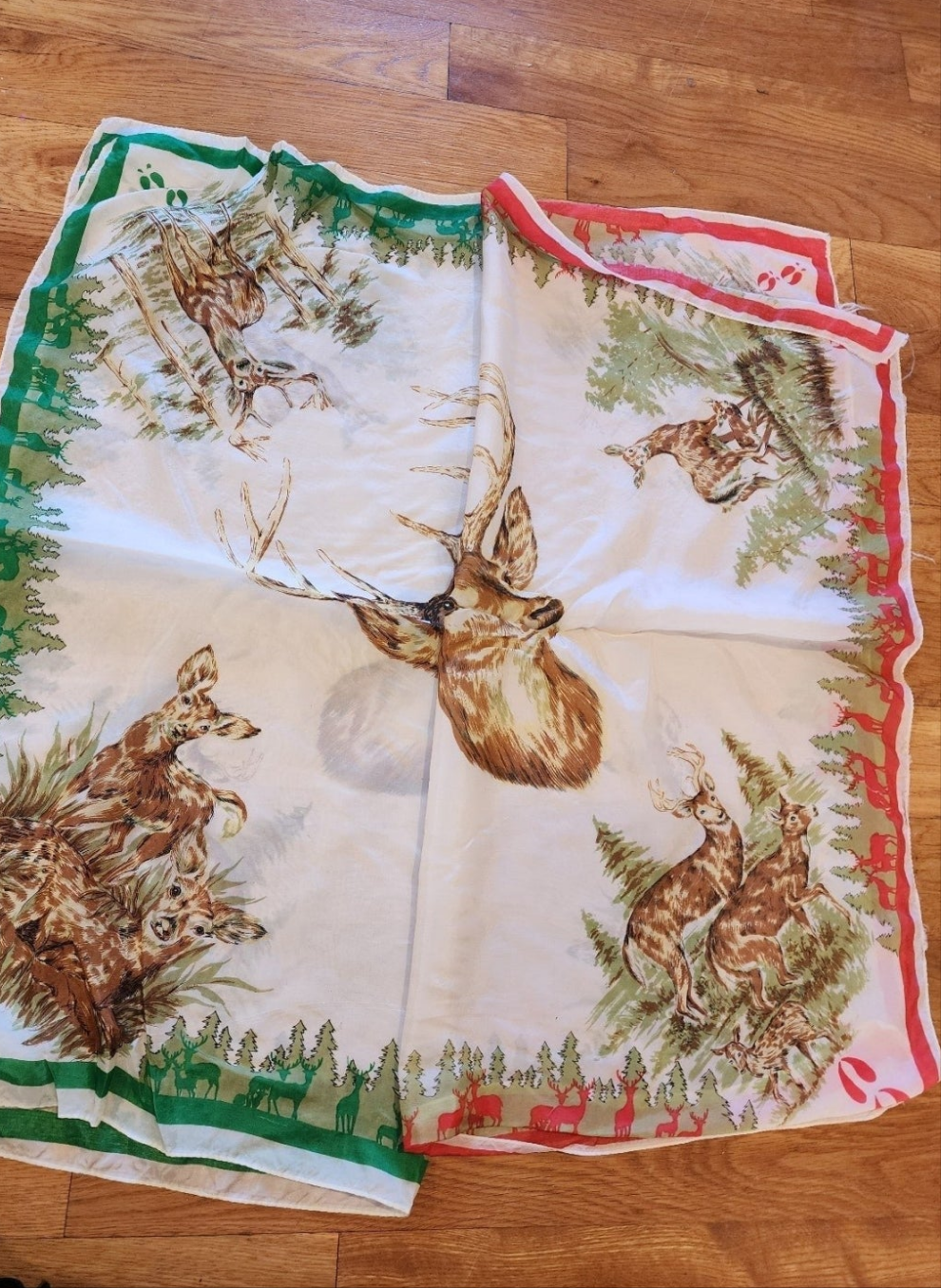 2 Deer Rayon Scarves Vintage Woodland Charm