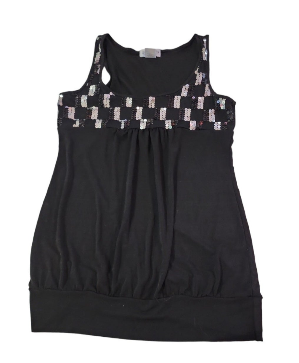 Women's Classy Black Sleeveless Top with sequins Large