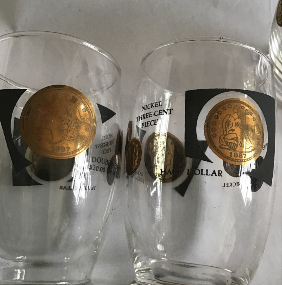 Midcentury Cocktail Glasses W 1/2 dollar