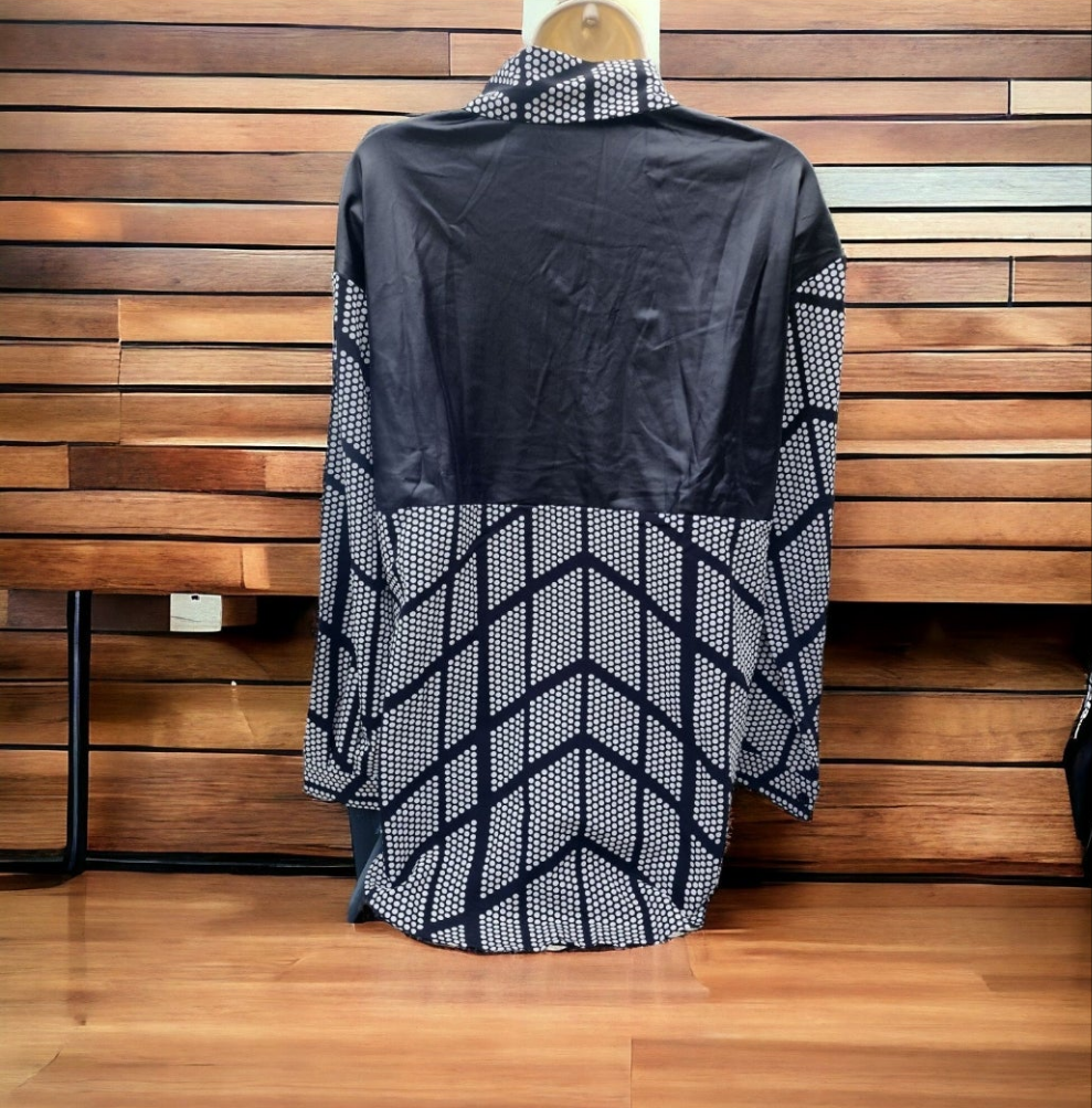 Women's Button DOWN bĺouse Faux leather top part white dots