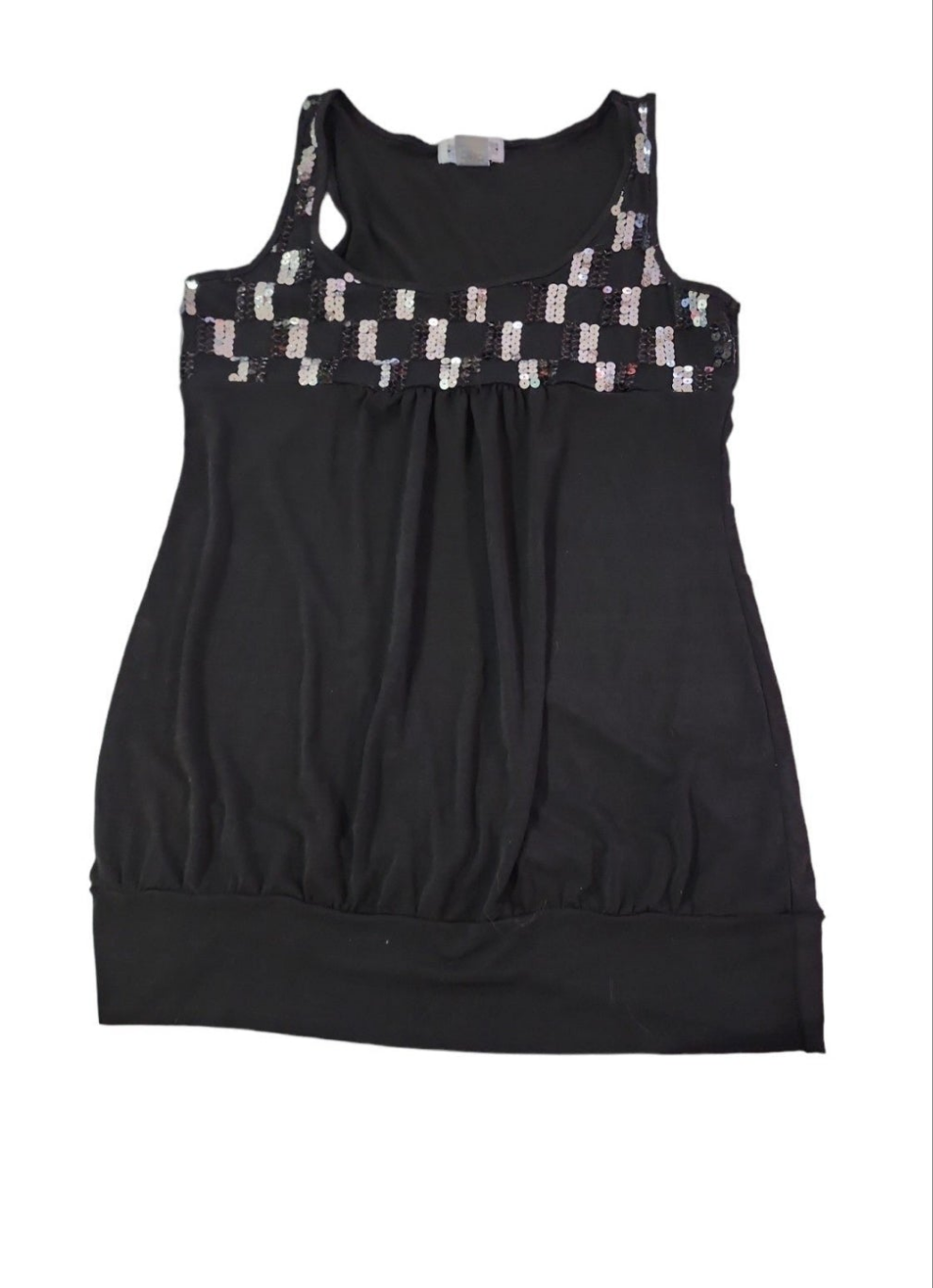 Women's Classy Black Sleeveless Top with sequins Large