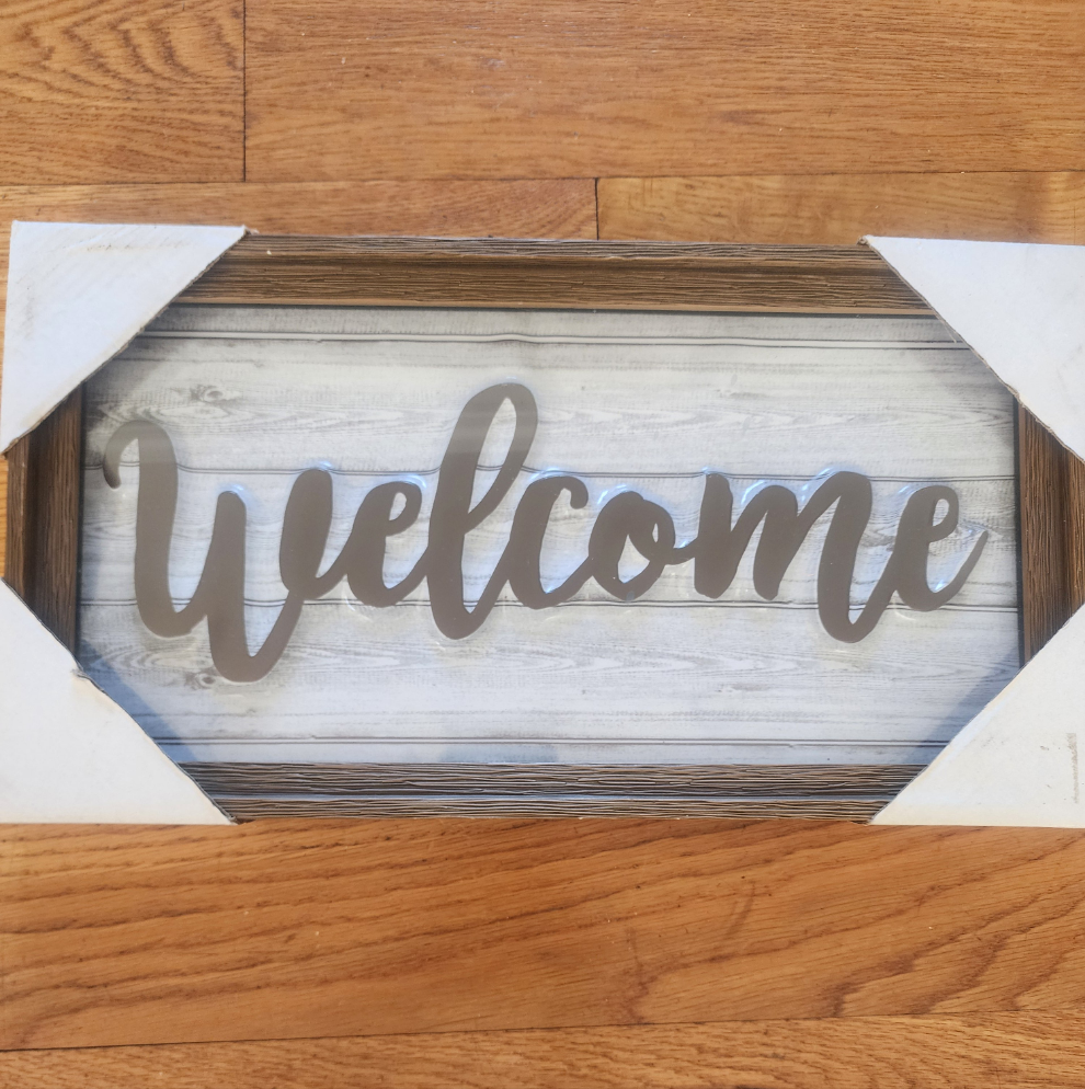 Welcome Sign Modern Farmhouse Gray/Brown Embossed Home Wall Art 15.25" x 8.25"