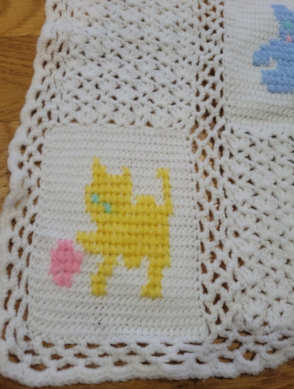 Vintage Easter Baby Crochet Quilt with animals rabbits ducks