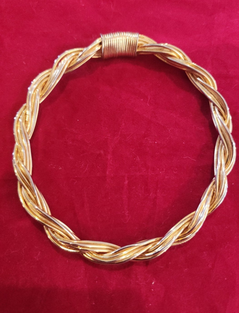 BRAIDED TWISTED GOLD BRASS WIRE BANGLE BRACELET, 3" DIAMETER,