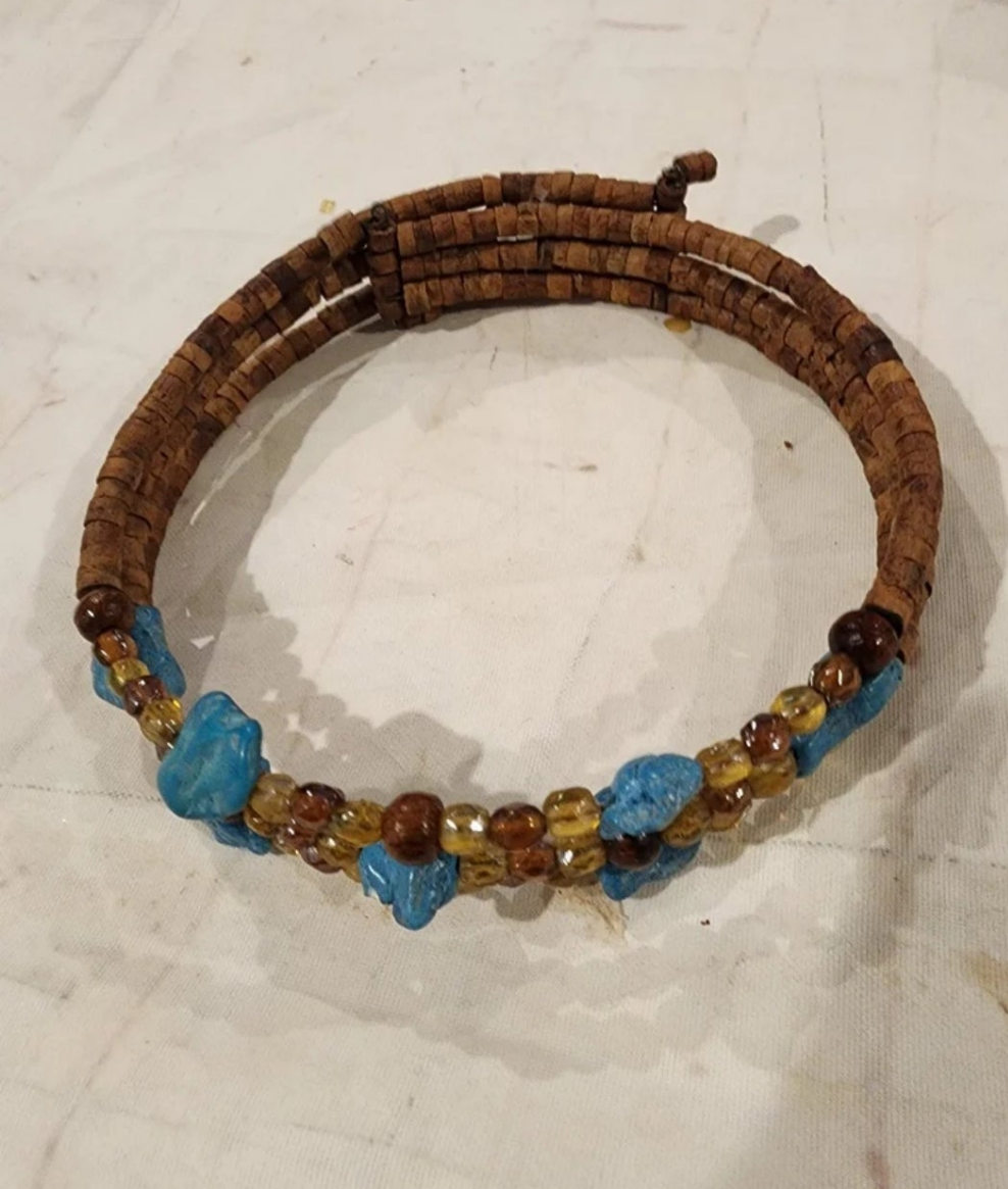 Adult Brown & Turquoise Choker with wood and other beads