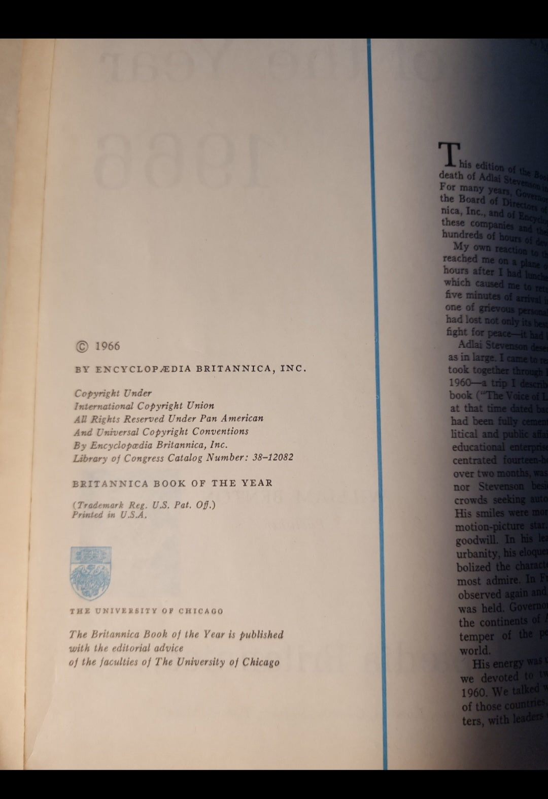 Vintage Book Britannica Book Of The Year 1966