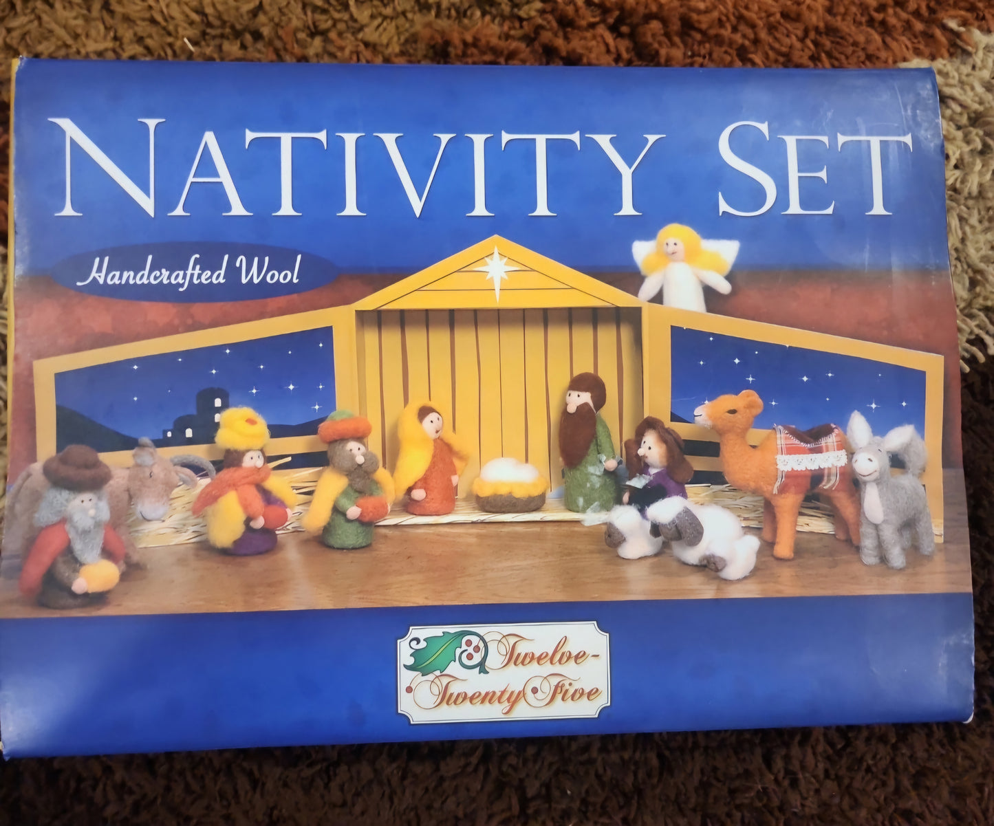 Christmas Handcrafted 15 Piece Wool Nativity Set, Vintage Nativity